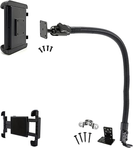 LycoGear Soporte de tableta ELD mejorado para riel de asiento de piso para automóvil, camión, flota limusina, soporte ajustable de cuello de cisne