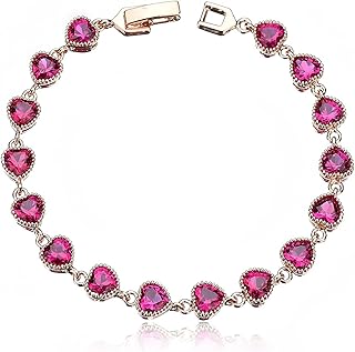 Pulsera de Mujer en Forma de corazón Pulsera de rubí de Color Oro Rosa, Pulsera de Plata 925 para Mujer, Regalo de Banquete de Boda