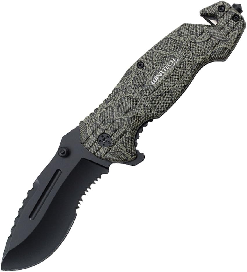 Wartech Tactical Half Serrated Spring Assist Rescue Knife