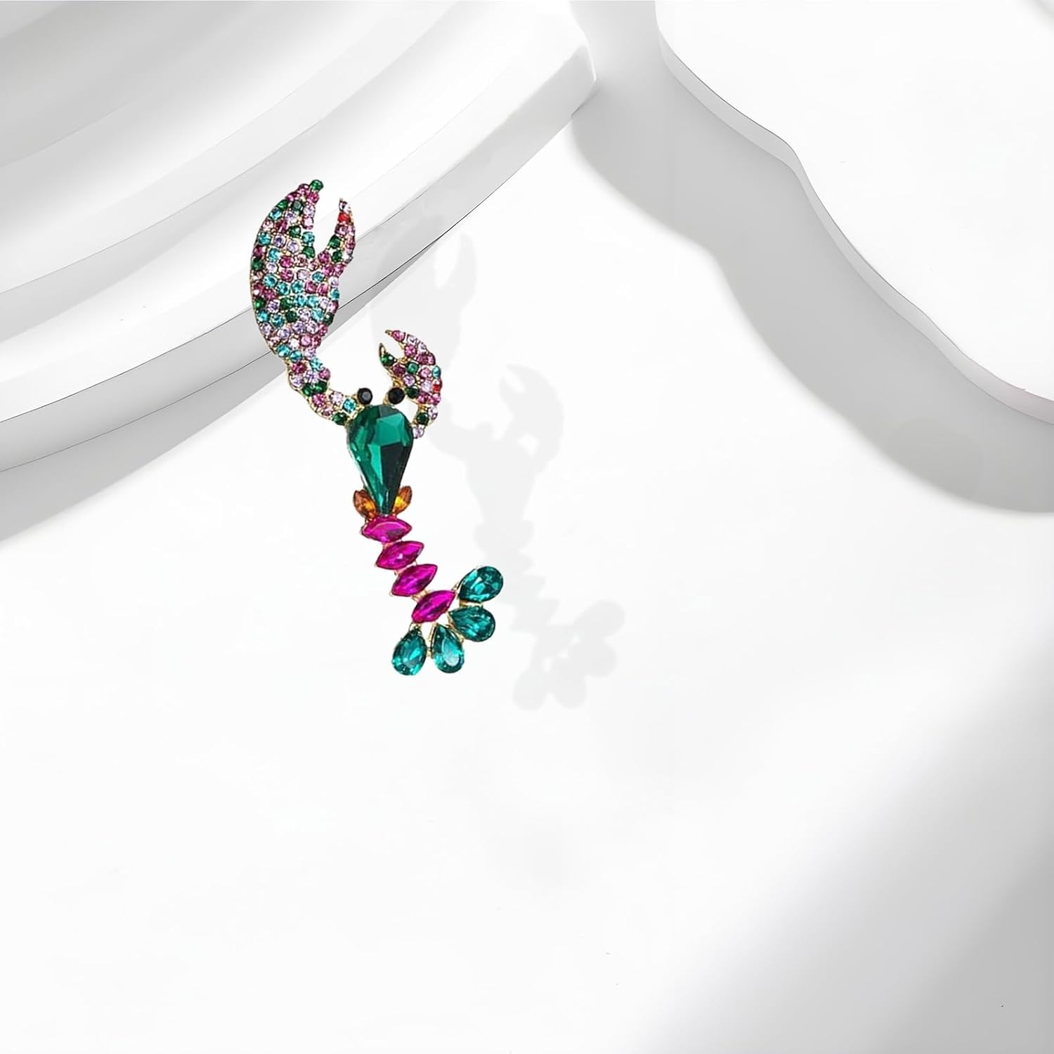 Lobster Brooch Pin for Women Men Trendy Elegant Sparkly Colorful Rhinestone Lobster Brooch Pin Animal Brooch Lapel Pins Bag Hat Holiday Jewelry Gifts - Image 6