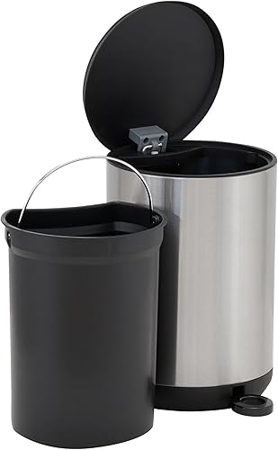 Miniatura 6 de Cubo de basura redondo pequeño de acero inoxidable de 5 litros con tapa de cierre suave, 1.3 galones, color plateado