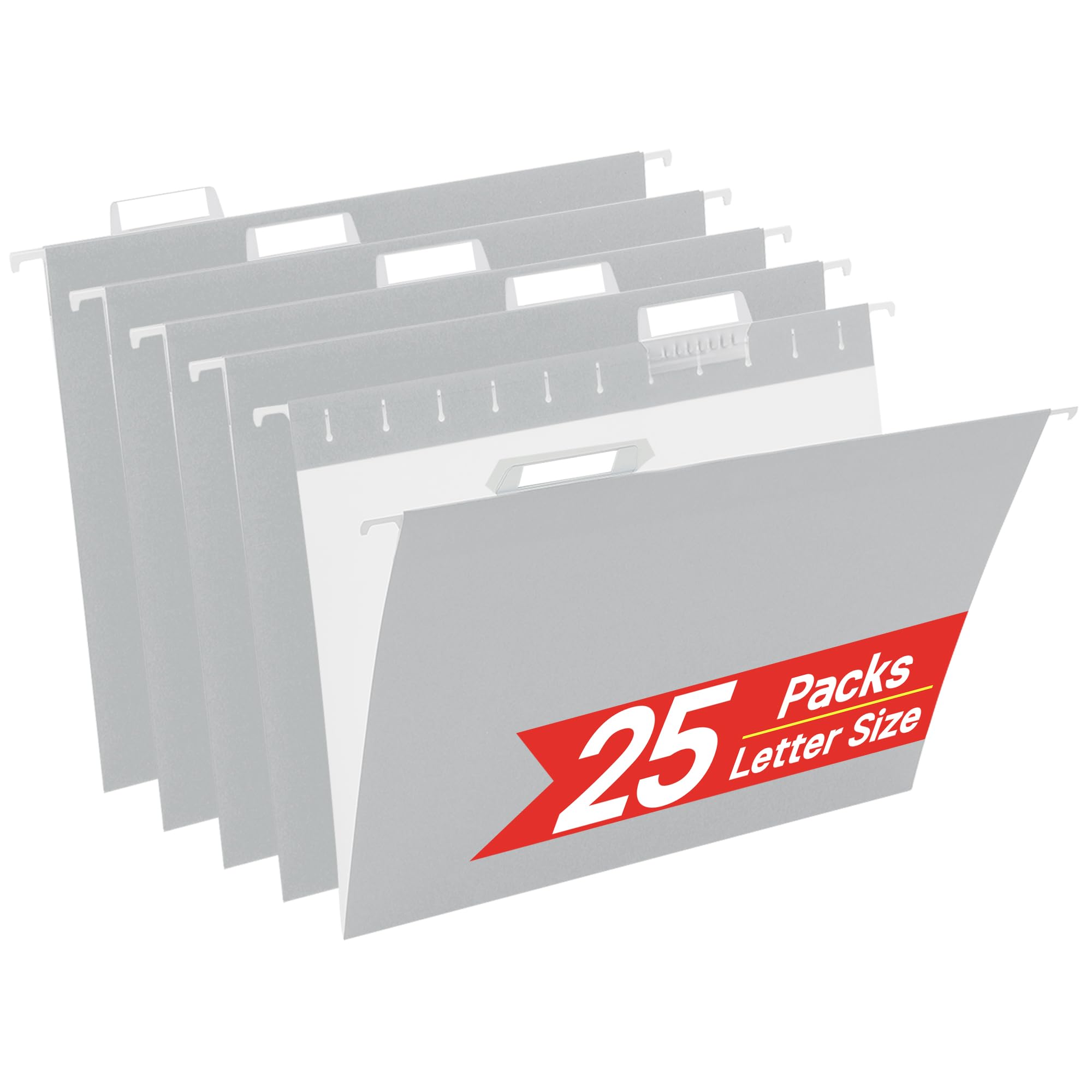 Grey Hanging File Folders,25 Packs Letter Size File Folder,Designed for Bulky Files,Filing Cabinet,1/5 Adjustable Tabs for Office,School,Home