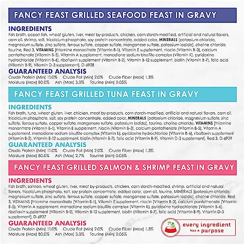 Image of Fancy Feast Purina Grilled Wet Cat Food Seafood Collection in Wet Cat Food Variety Pack - 3 oz. Cans,(Pack of 60)