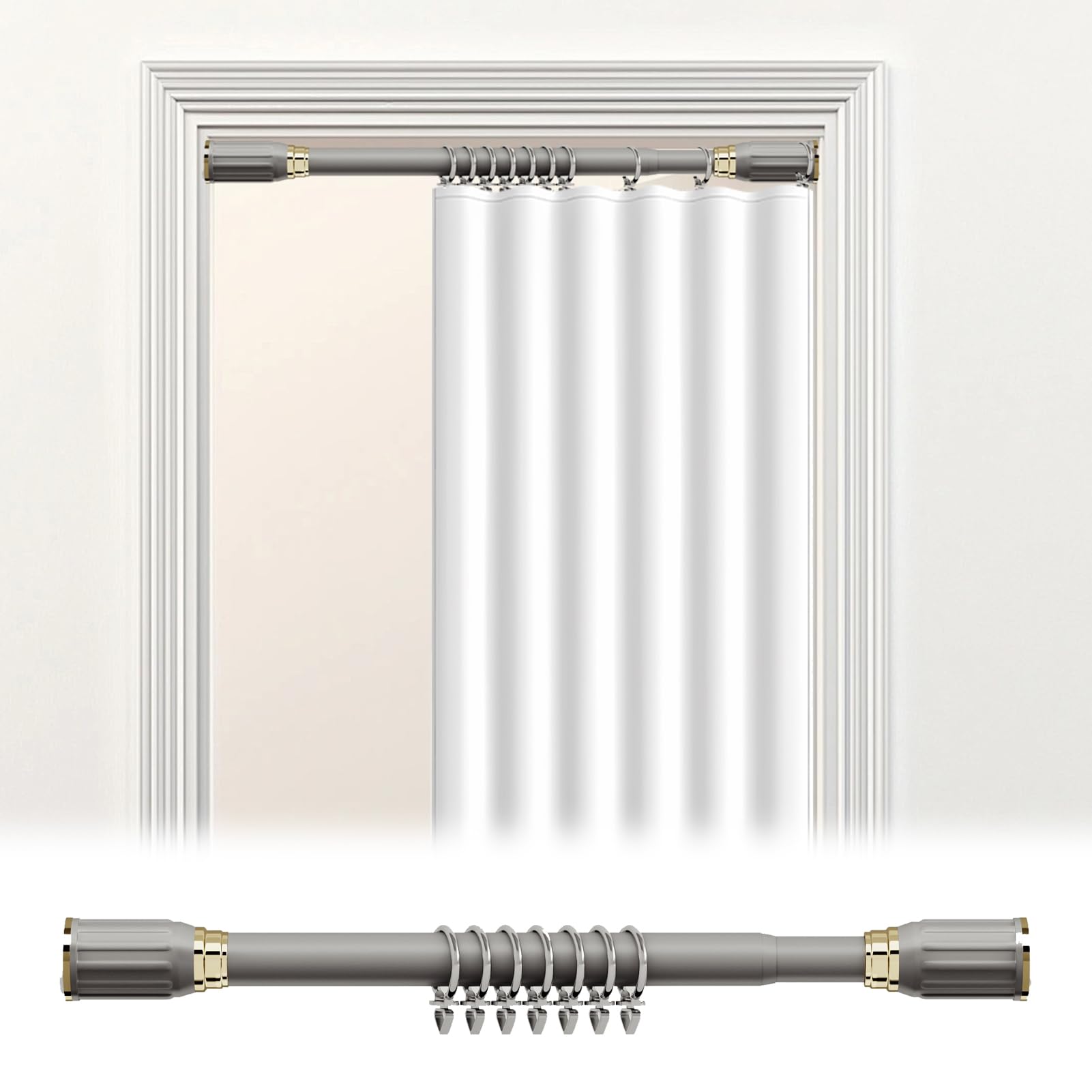 Tringle à rideau de douche réglable de 50 à 75 cm, installation sans perçage, 27 mm de diamètre, élégante tringle grise, parfaite pour les salles de bains modernes et installation facile