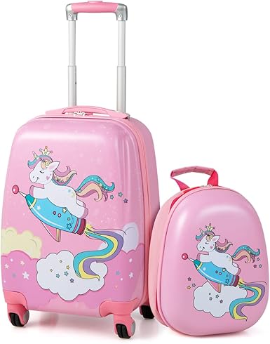 review GYMAX 2Pc Kid Carry On Luggage Set, 12