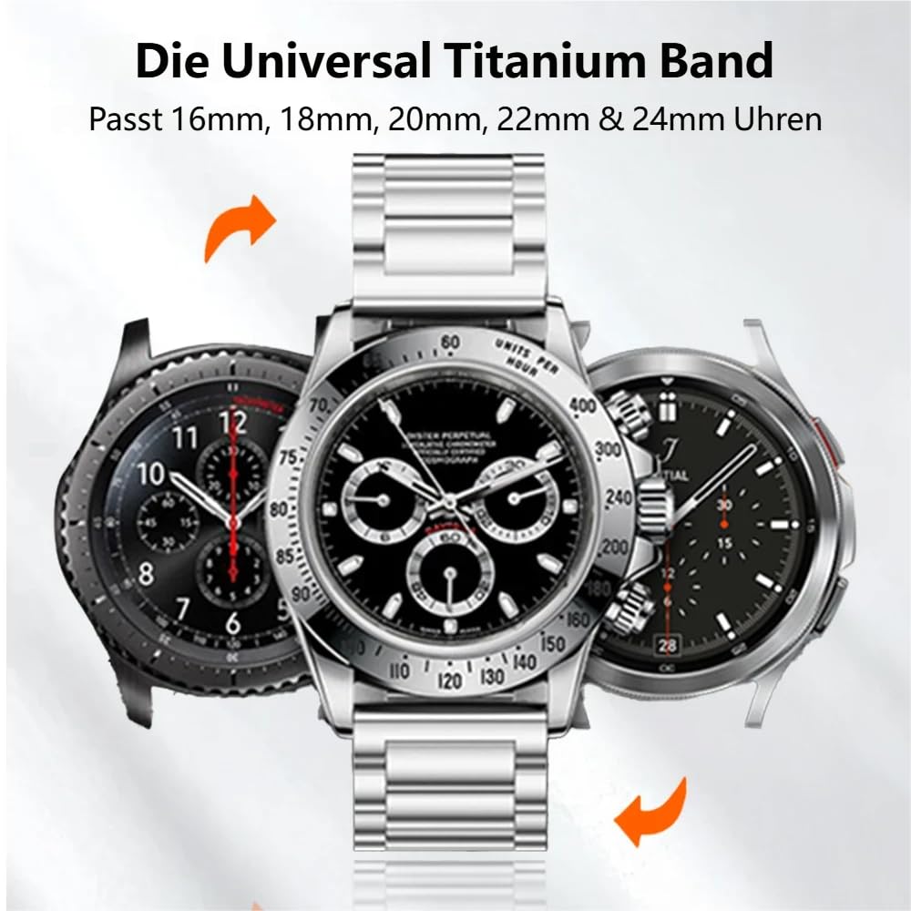 Universelle Titan-Schnellverschlussarmband für 16/18/20/22mm Uhren | Ultraleichtes,Hypoallergenes,lückenlosem,Passend für Handgelenke einem Umfang von 15,5 bis 22,6 cm,für Garmin/Galaxy/Huawei
