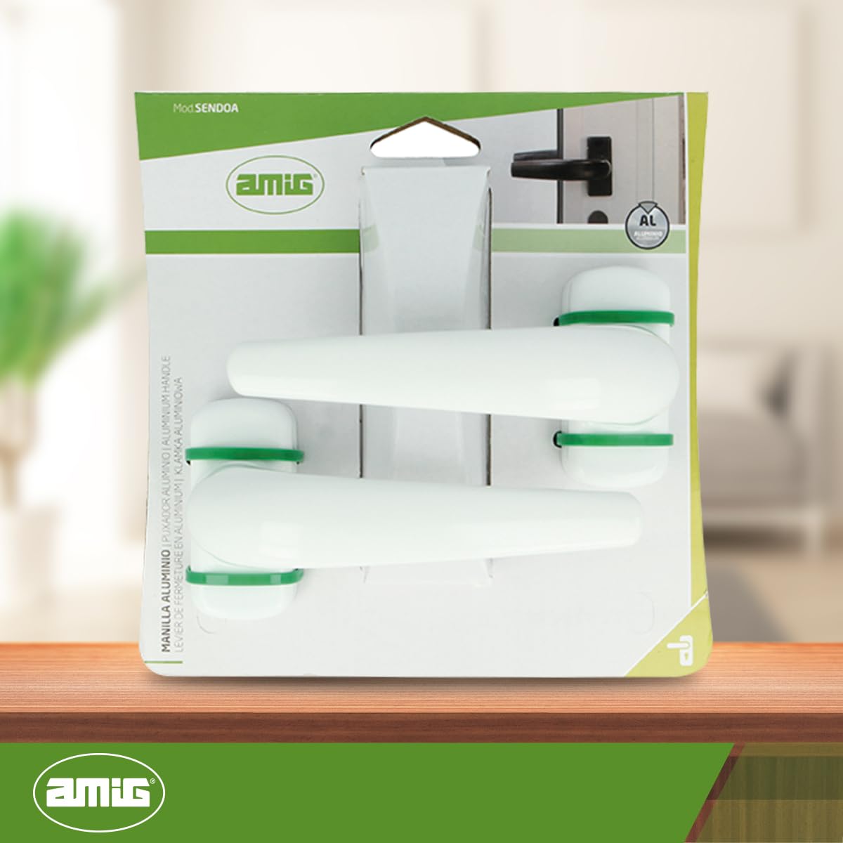 Amig - Juego de Manilla de Roseta Reforzada - Modelo Sendoa - Fabricada en Aluminio - Medida: 125 X 66 mm - Cuadradillo de 8 mm - Blanco