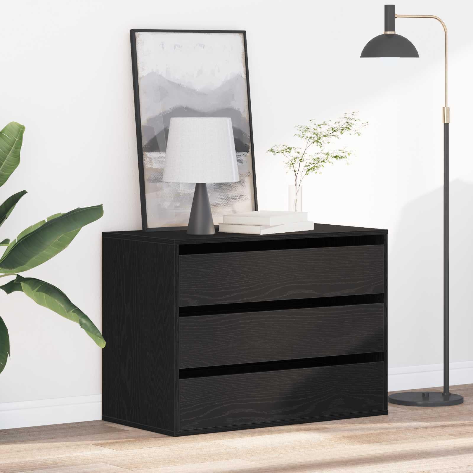 Szafa z szufladami 3 szuflady czarna 80 x 41 x 58 cm materiał