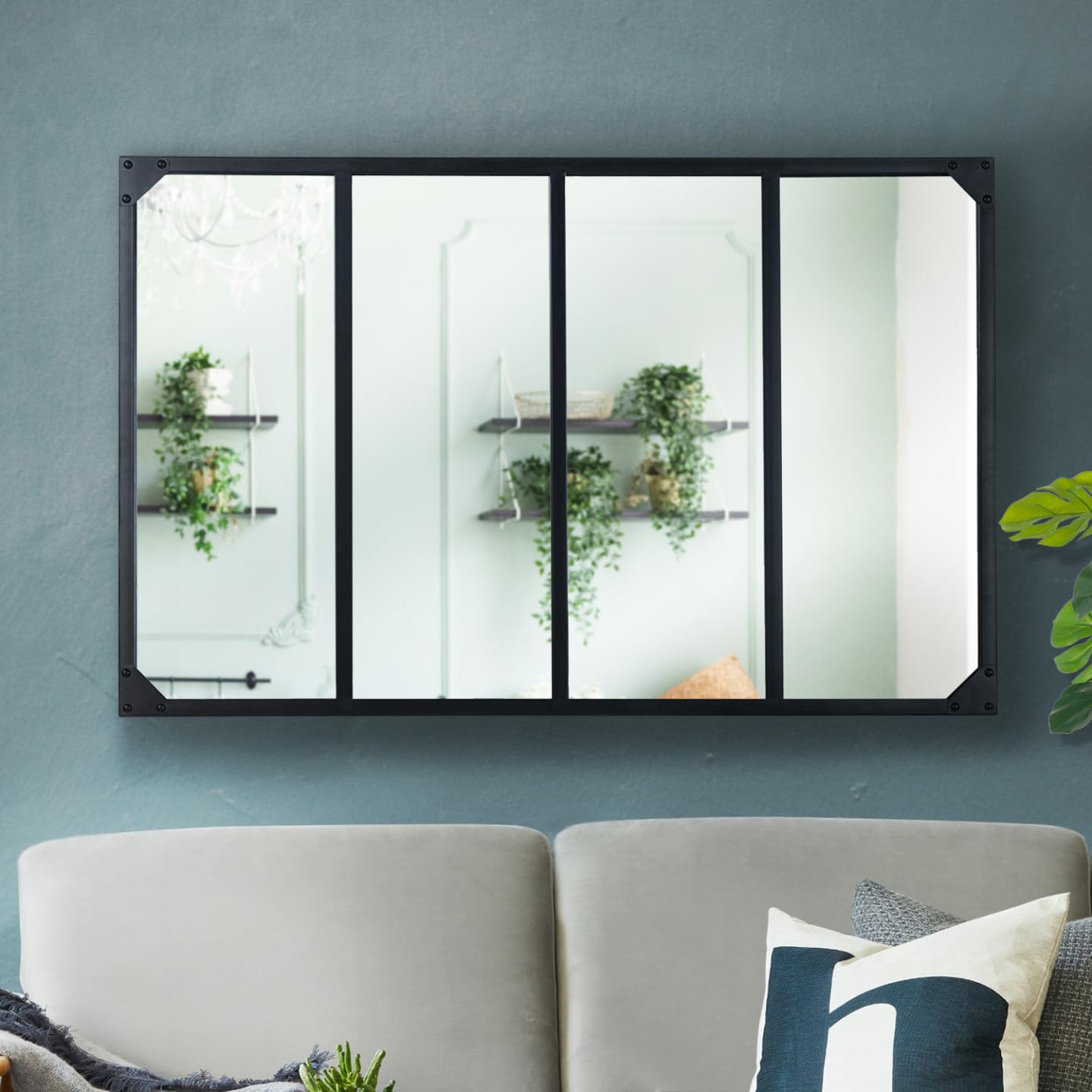 IDMarket - Miroir verrière 4 Bandes Design Industriel 110x70 cm