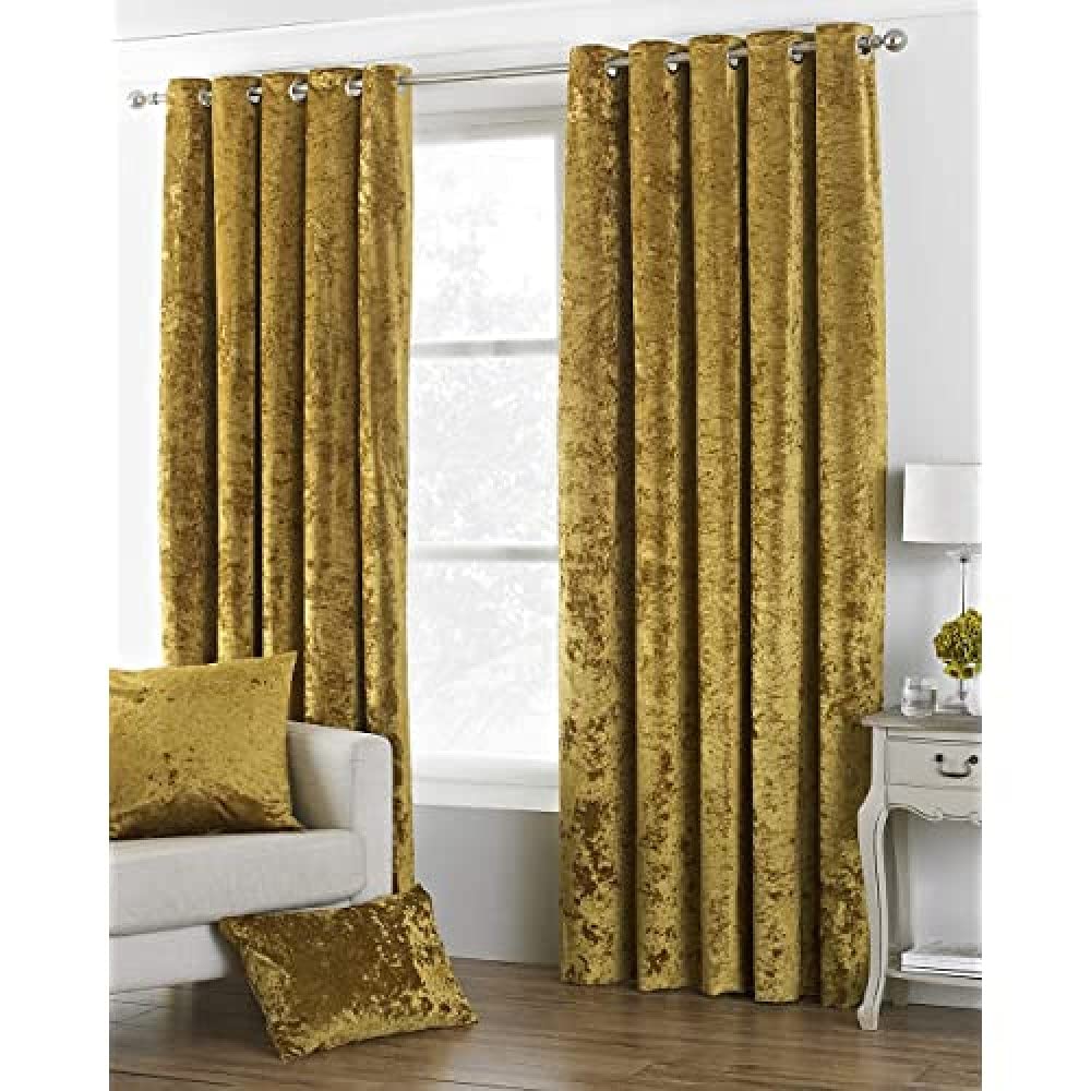 Paoletti Verona Crushed Velvet Room Darkening Eyelet Curtain Pair Ochre (W)229Cm X (D)137Cm from B&Q