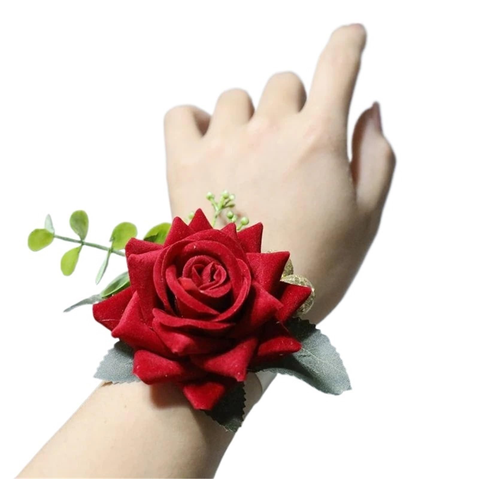 WTAXBH Corsages for Weddings 2pcs Wedding Boutonniere Bride Bridesmaid Wrist Corsage Groom Pins Flower Silk Red Simulation Rose(F)