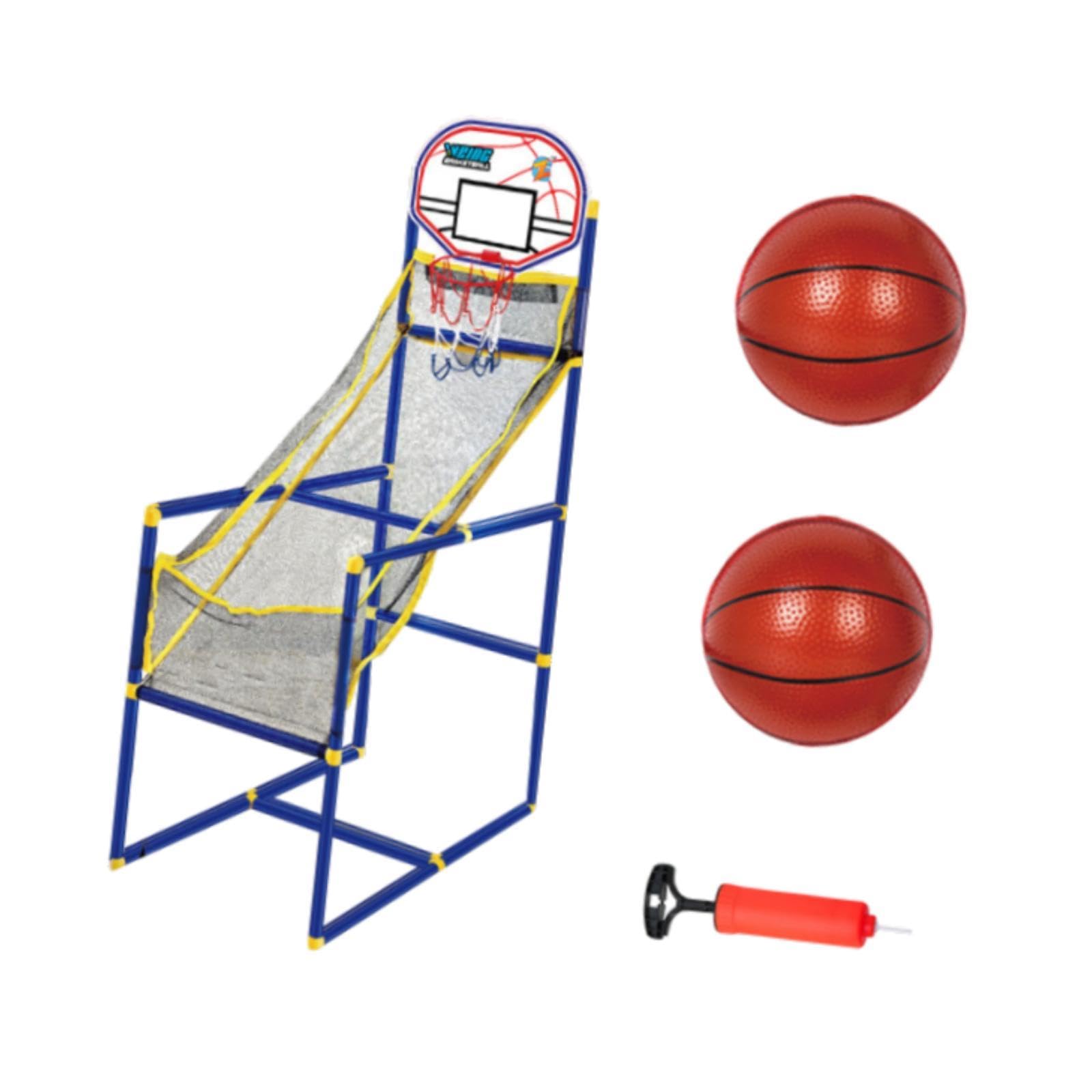 Set da Basket Arcade in 3 Pezzi, Canestro da Basket per Interni, Palla Gonfiabile, Supporto Regolabile per Bambini, Struttura Robusta, Adatto per, con 2 Basket