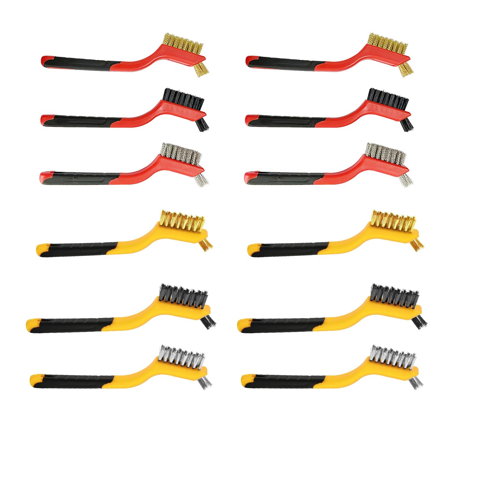 ARTIBOX 12PCS of Double-Headed Steel Wire Brushes, Including 4 Stainless Steel Wire Brushes, 4 Pure Copper Wire Brushes, and 4 Nylon Brushes
