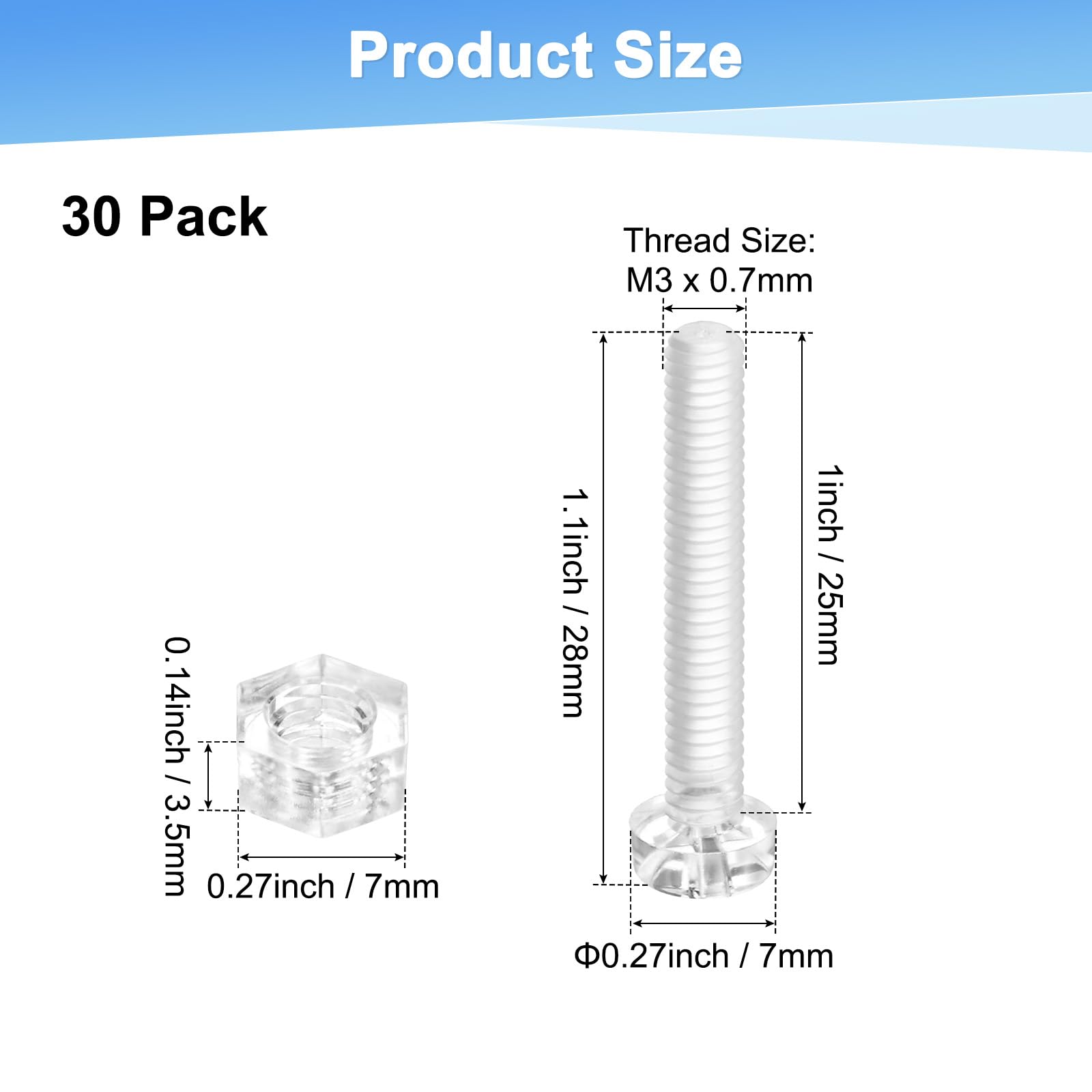 M METERXITY 30-Set Clear Transparent Screws and Hex Nuts Kit - Image 3