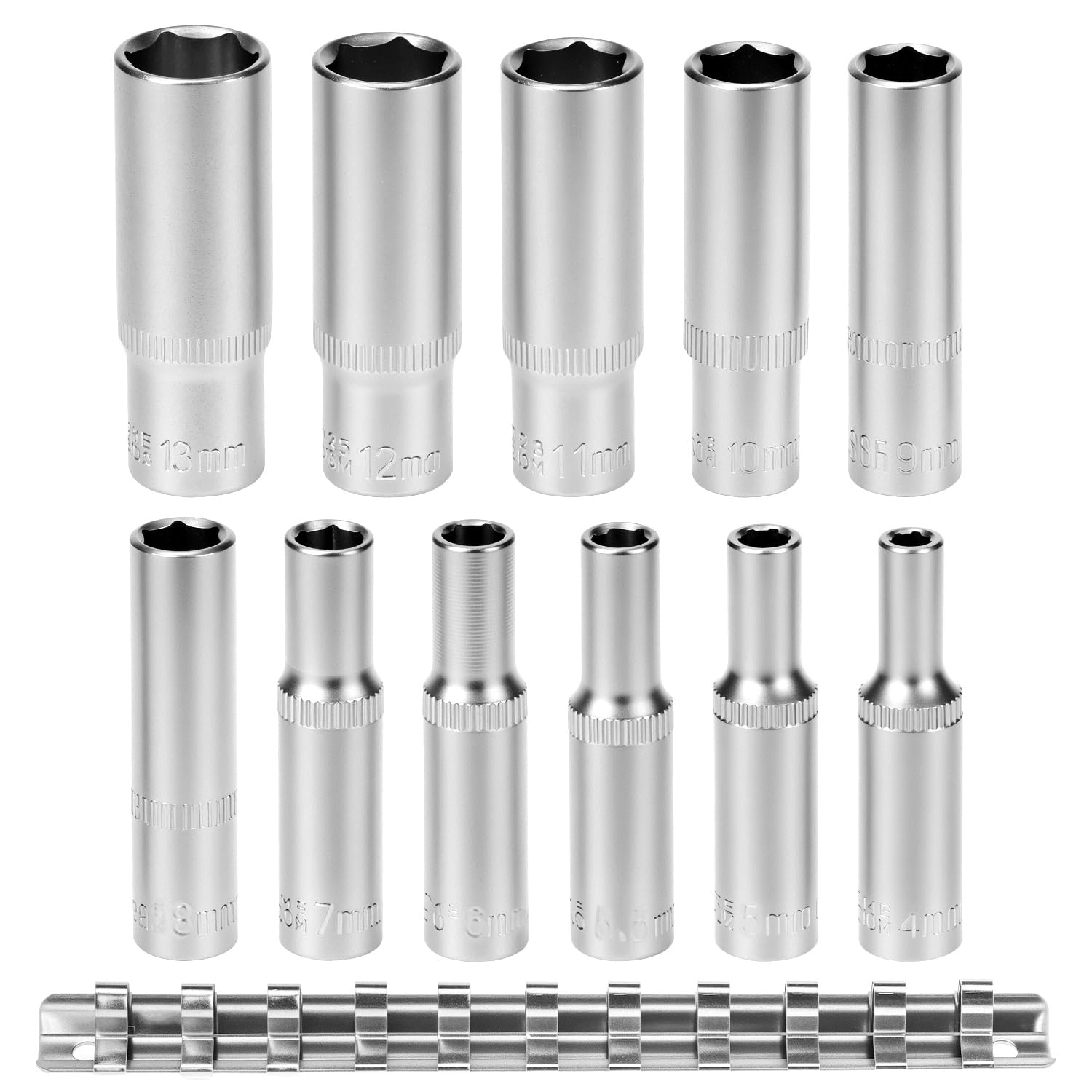 QWORK® 11 Piezas llaves de vaso, llaves hexagonales largas 4-13 mm, 1/4" acero cromo-vanadio