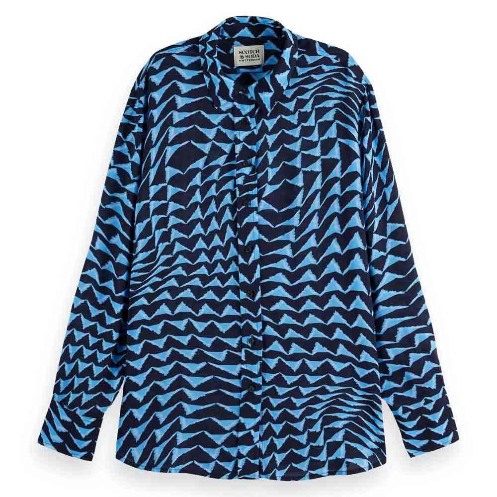 Scotch & Soda Women's Printed Relaxed Fit Shirt, House of Mirrors Blue, 14