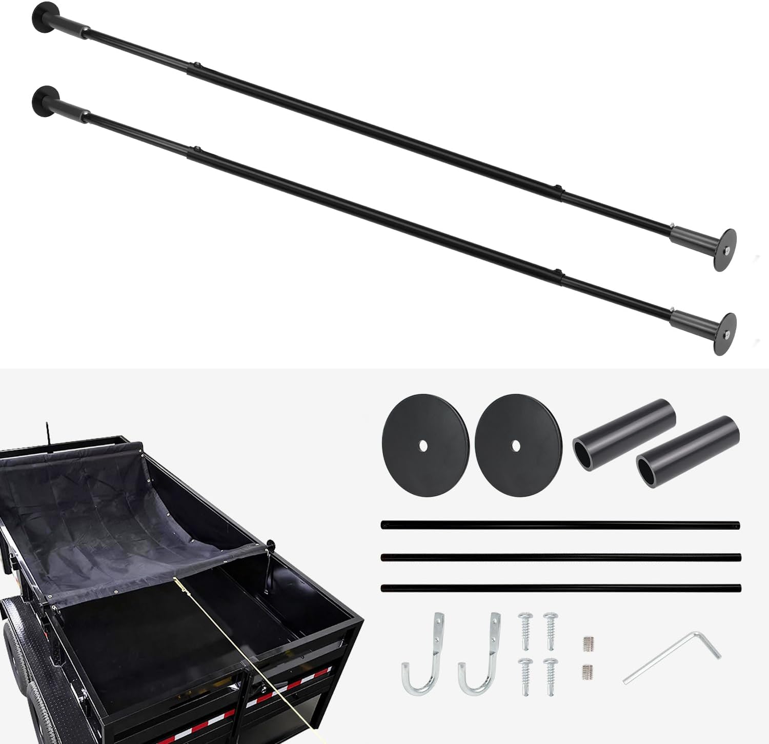 HUAALIUCHE Heavy Duty Dump Trailer Tarp Retention Bar Set with Screws & Hex Key, 79"-114" Adjustable High-Strength Metal Rear Anti-Sail Bar Kit, Durable Tarp System Accessory (No Tarp Included) 1 pack