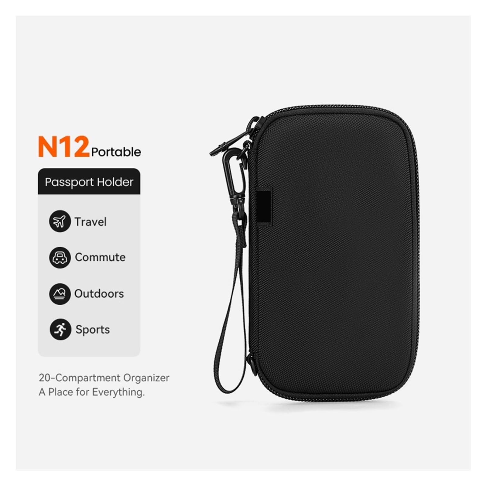 Porta passaporto, organizer da viaggio per carte, biglietti, custodia impermeabile e resistente ai graffi, nero, One Size, Stile unico
