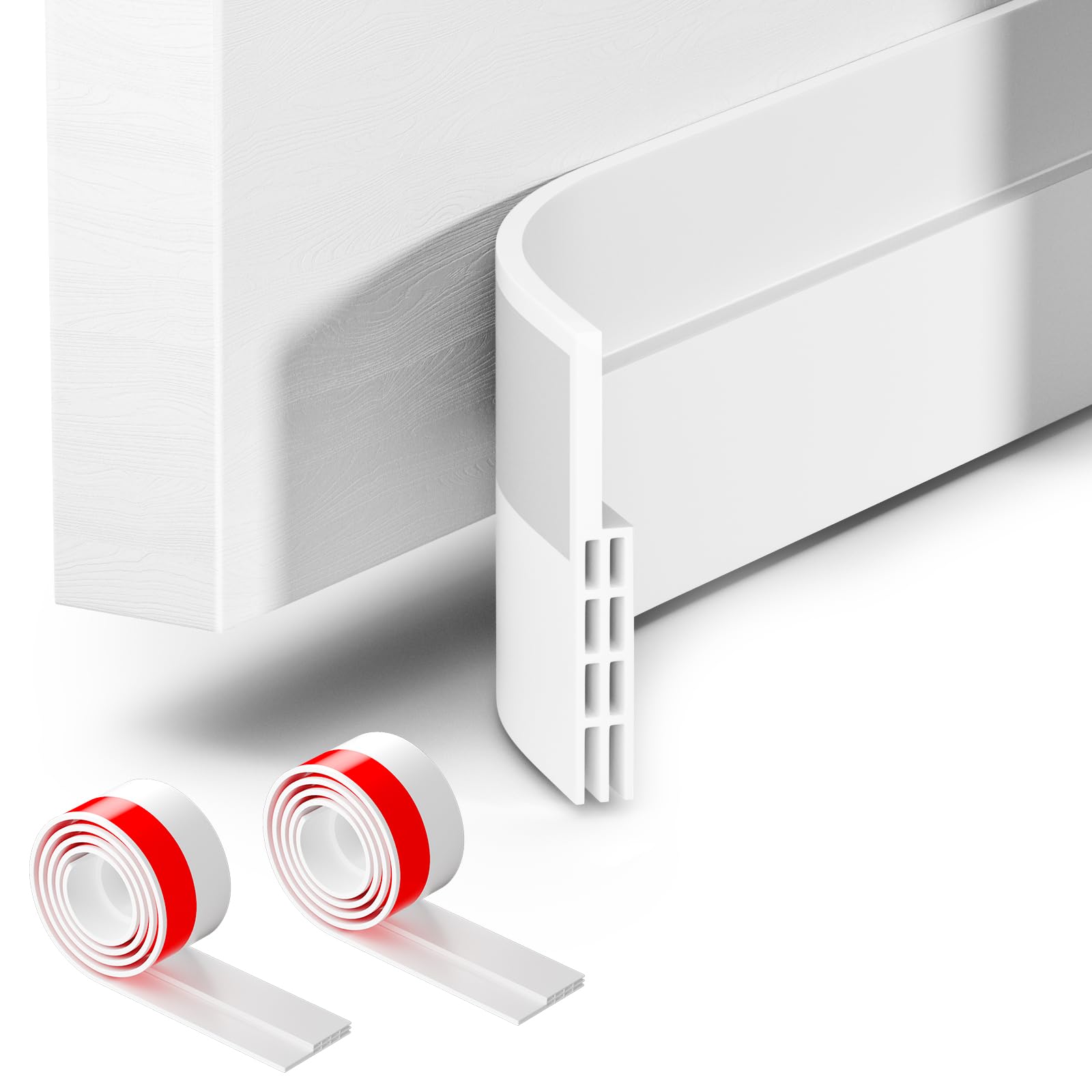 Draft Excluder for Doors Bottom,2 Pack Beicarin Under Door Weather Stripping Door Seal Self Adhesive Draft Noise Blocker Garage Blocker Cold Air Insulation,Draft Guard White 2" W x 39" L — image 1