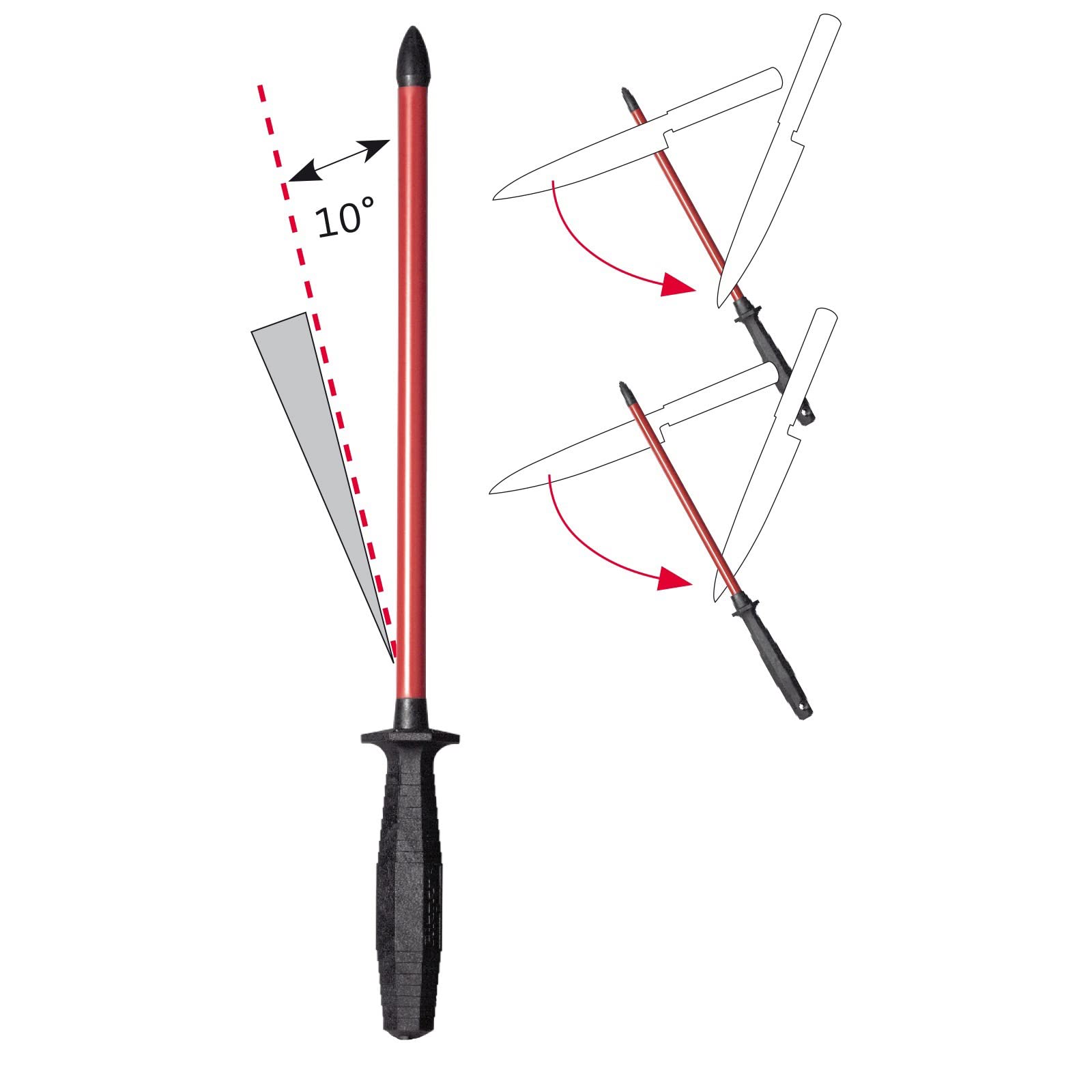 Westmark Barra de afilado y protector, longitud: 35,3 cm, rubí sinterizado/plástico, Sieger-Long-Life, rojo/negro, 197122E6