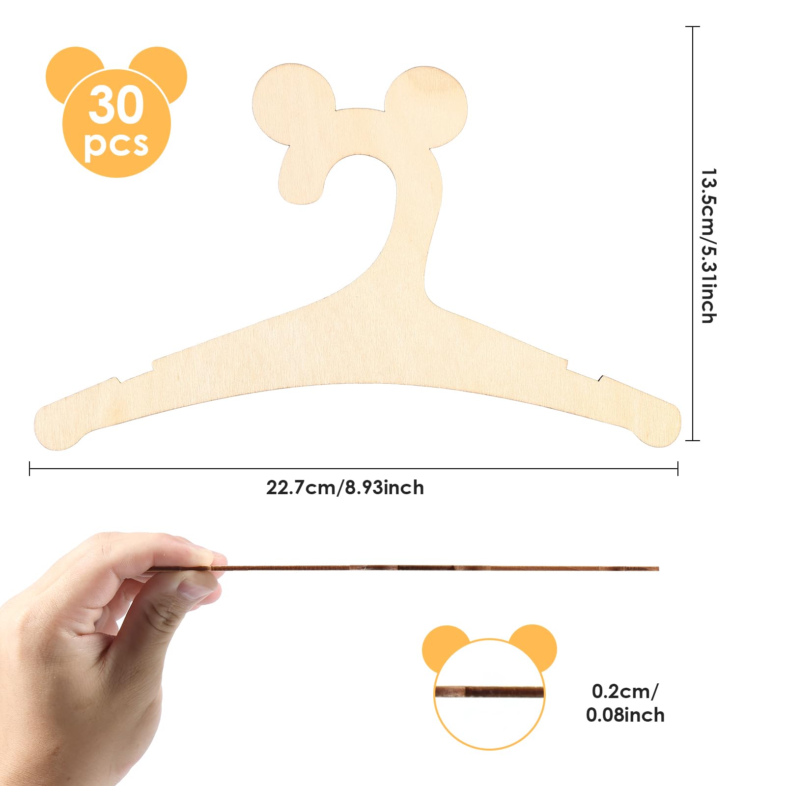 Baby Hangers 30 Pack, Kids Wooden Hangers,9'' Non-Slip Toddler Hangers,Baby Clothes Hangers for Closet,Space Saving Childrens Hangers for Clothes & Infant Hangers, Shoulder Notches for Everyday Use