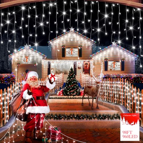 50M 1600LED Outdoor Christmas Lights Plug in 12 Modes with Timer Dimmable Christmas Decorations Waterproof Indoor Curtain String Lights for Roof Porch Garden Holiday Wedding Party Decor Cool White
