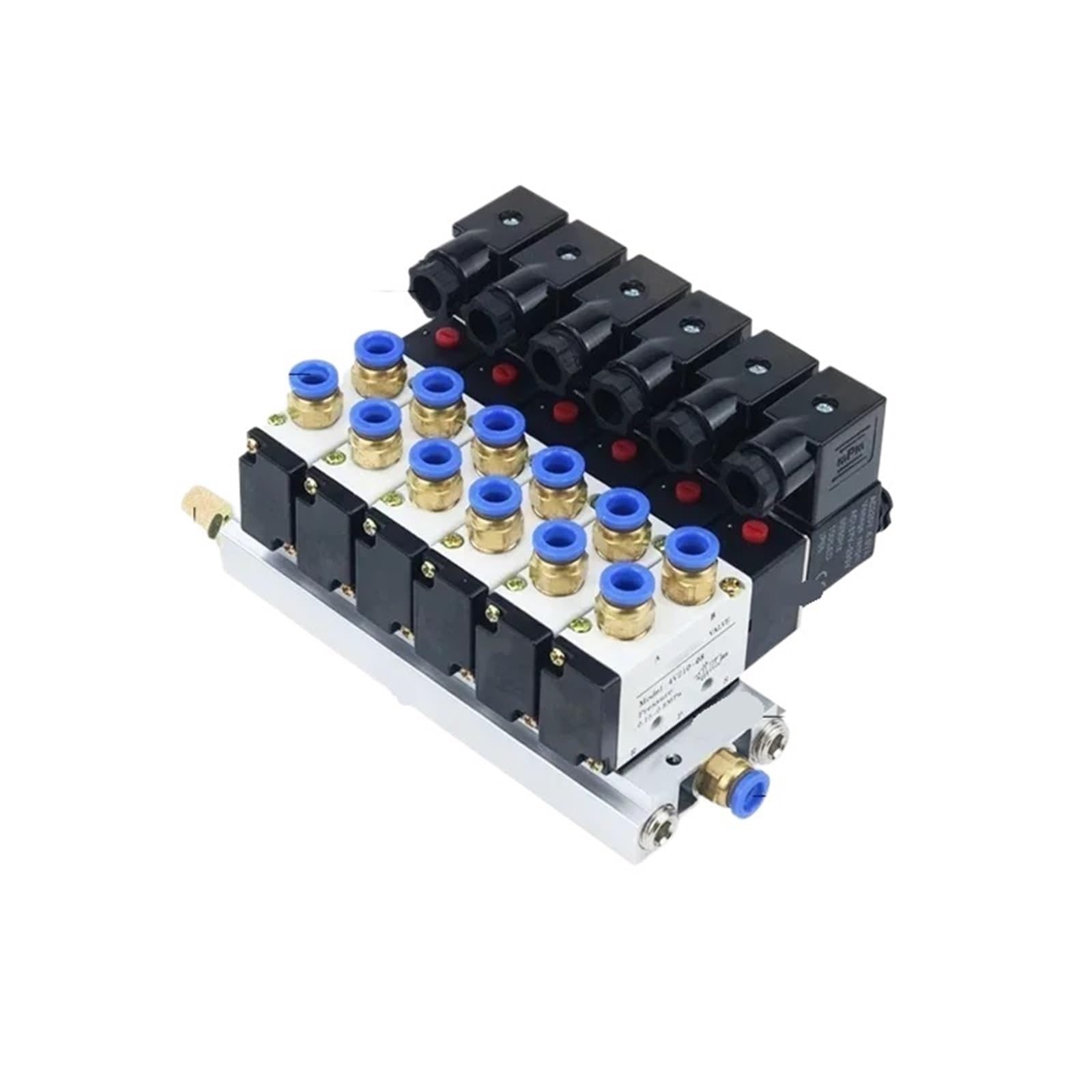 Bloque de electroválvula neumática multiusos 4V210-08 de 12/24 V CA y 110/220 V CA con silenciador y colector de base de 2/3/4/6 vías(2 Row 4mm fitting,AC220V)
