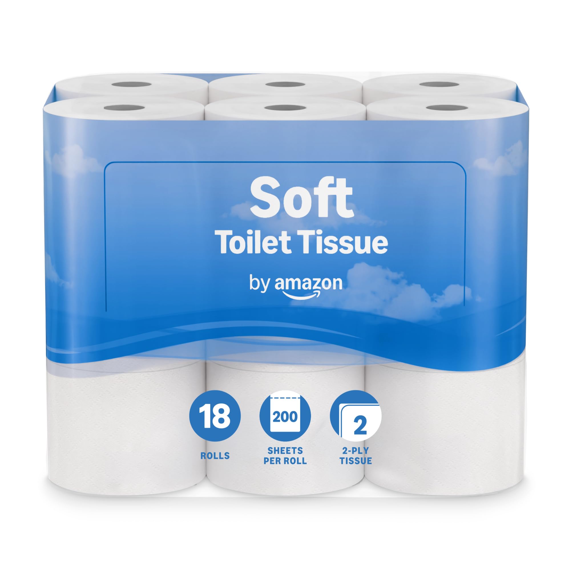 by Amazon Soft Toilet Tissue, 2-Ply, 18 Rolls (Pack of 1), 200 Sheets per Roll
