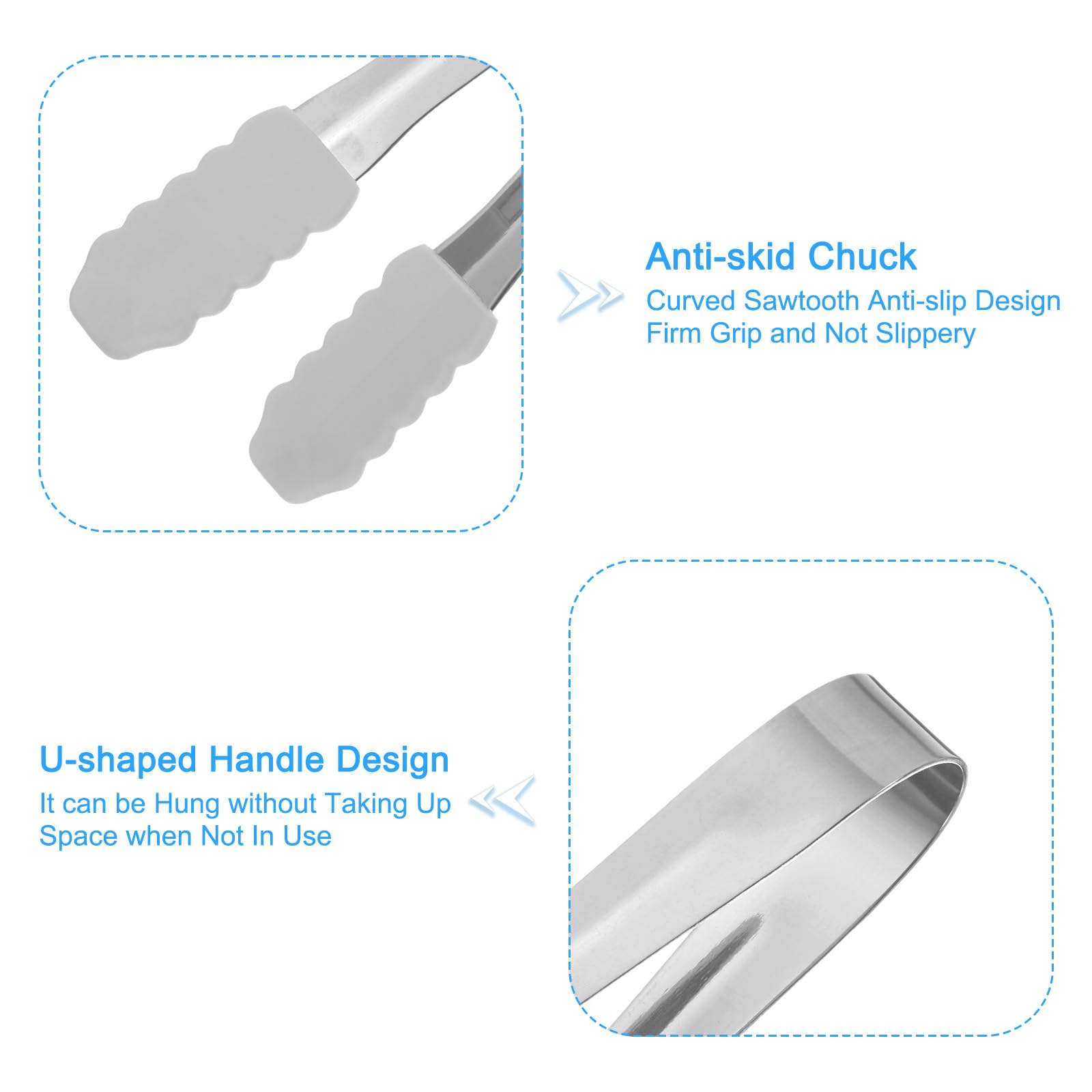 uxcell Serving Tongs, 7pcs 5.3Inch, Stainless Steel Ice Tongs with Silicone Head, Tiny Tongs for Appetizers Sugar, Desserts - Image 4
