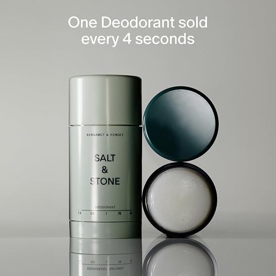 Salt & Stone Aluminum-Free Deodorant, Women & Men Bergamot & Hinoki 2.6 oz