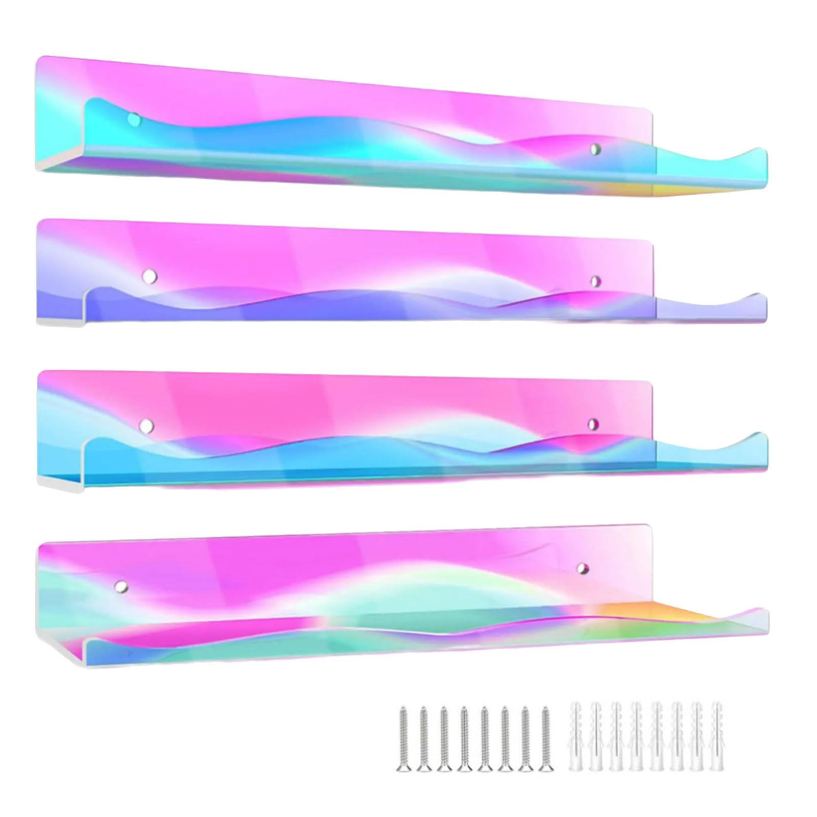Jazuaiao 4Pcs Rainbow Acrylic Wall Shelves for Nursery Multipurpose Wall Rack Bright Color Rack for Home Organization Floating Shelves
