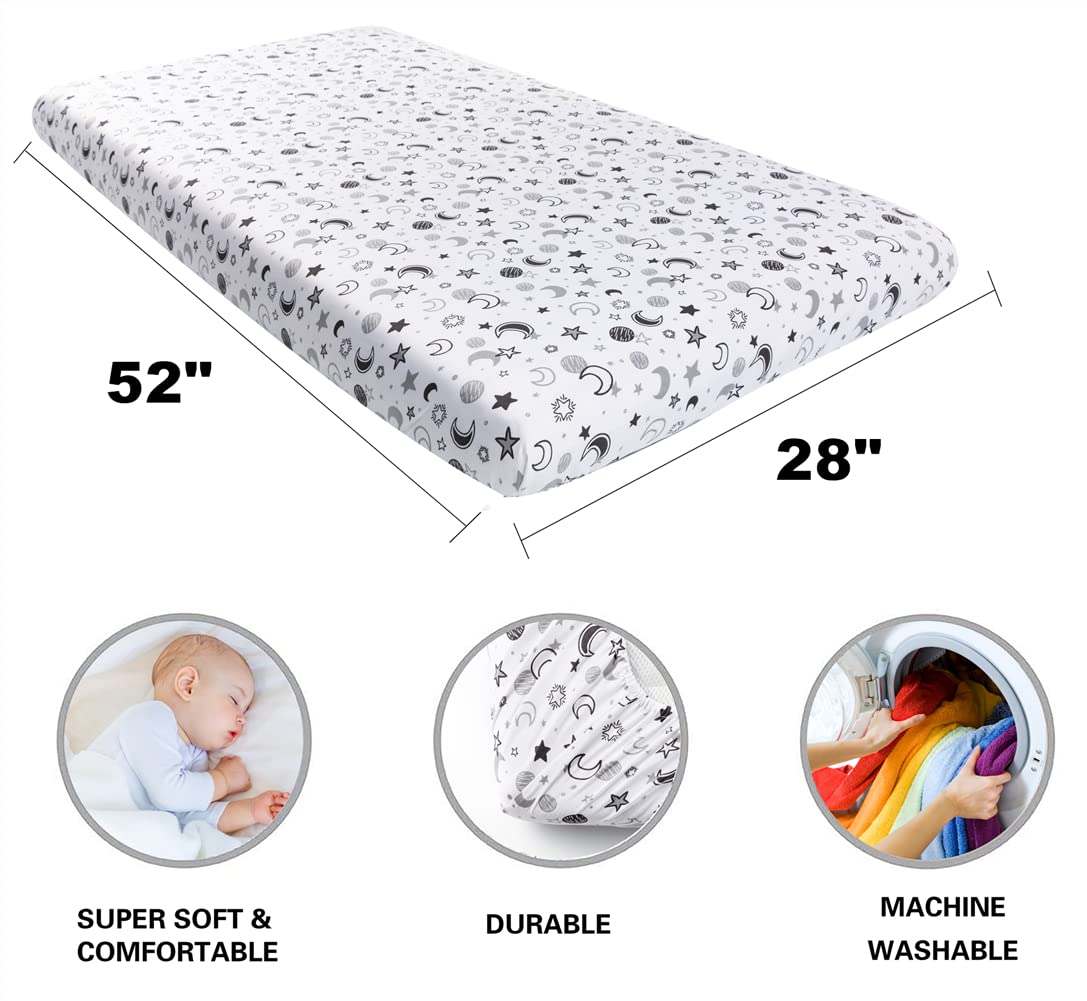 Juego de 4 sábanas para cuna unisex con diseño de estrella y luna, para bebés o niñas (blanco)