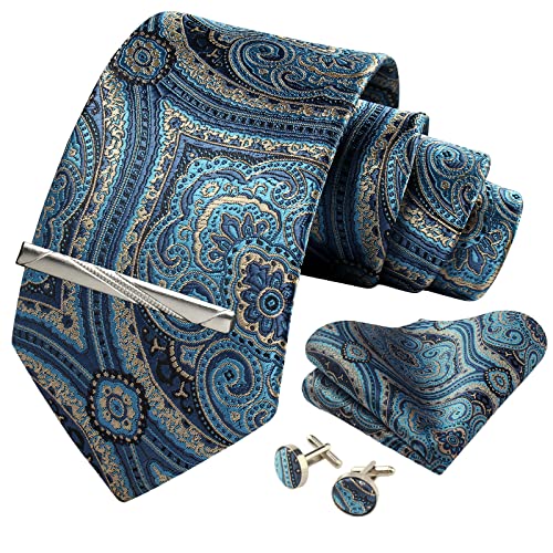 Image of Paisley Floral Mens Tie Formal Necktie Pocket Squares Ties Clips Cufflinks Classic for Men Set