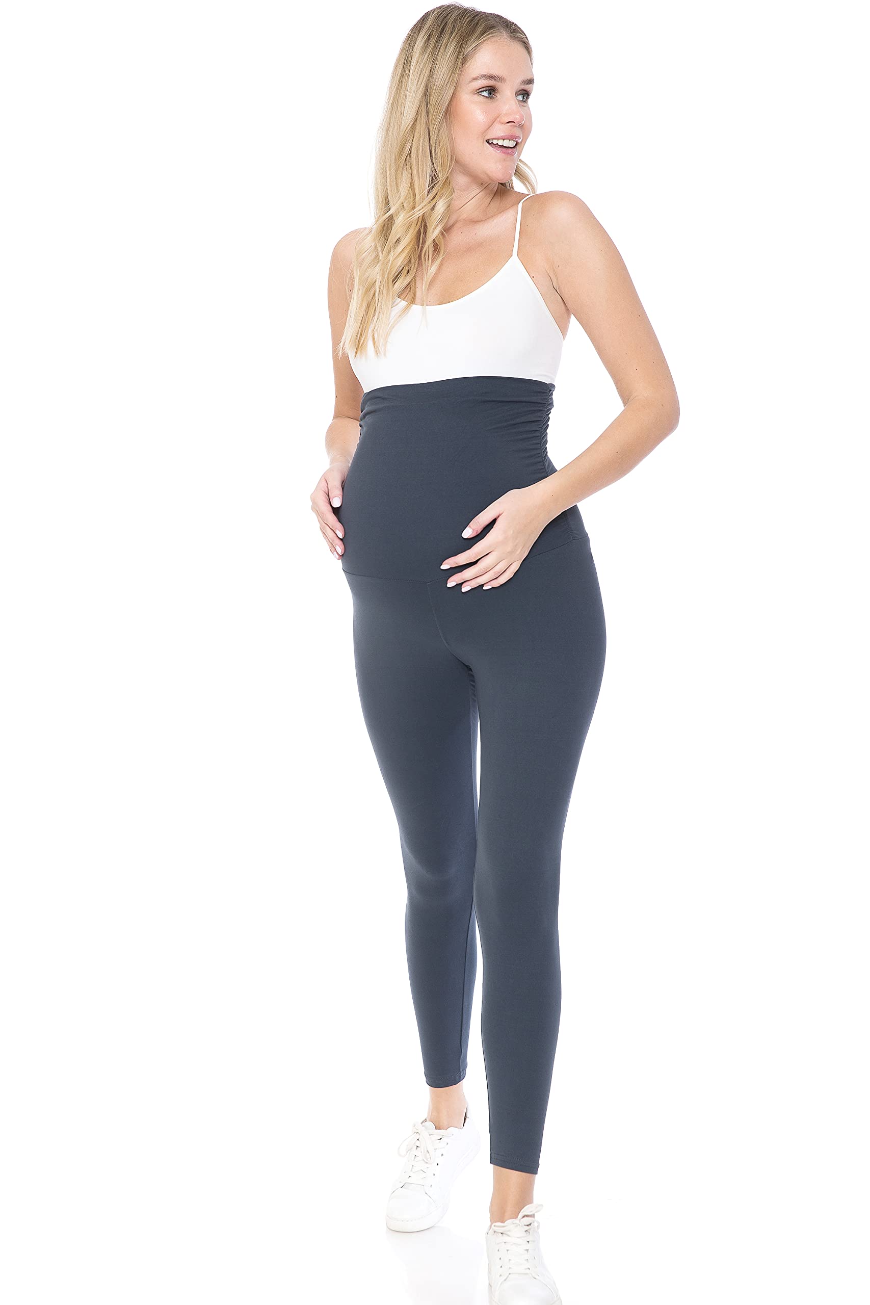 Leggings Depot Damskie legginsy ciążowe nad brzuchem, do noszenia w ciąży, na co dzień, do jogi, antracytowy, M