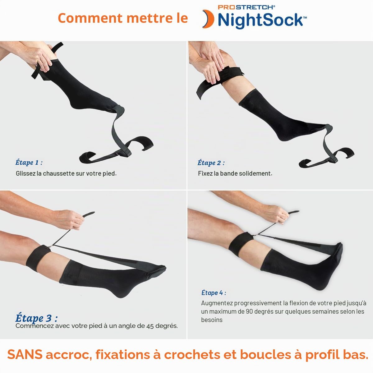 Chaussette de nuit ProStretch pour la fasciite plantaire et la tendinite d'Achille, alternative à la attelle de nuit, inclut un support exclusif pour les orteils pour un confort optimal, taille unique