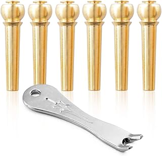 Koldot Brass Guitar Bridge Pins for Acoustic and Electric Guitar 6PCS Bass Guitar Bridge Pins with Guitar Pins Puller Guitar DIY Replacement Parts Gold