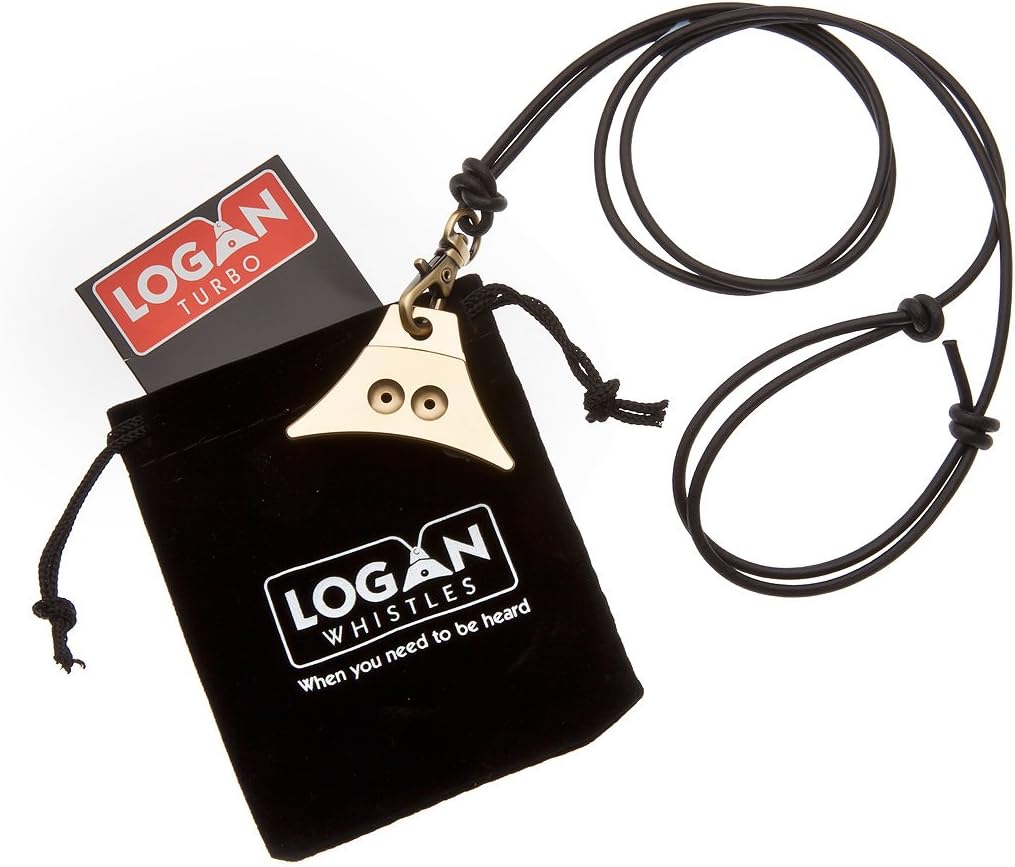 Logan Turbo Brass Sheepdog Whistle (Whistle and leather cord lanyard)