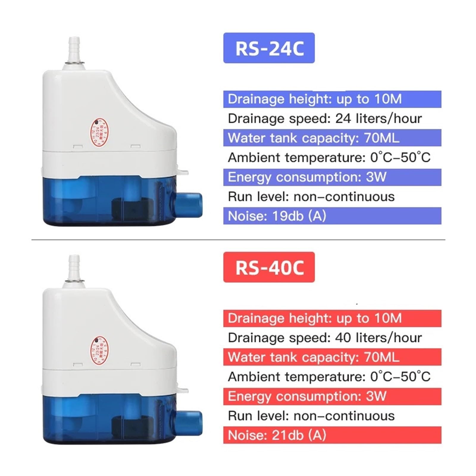 Pompa peristaltica, Pompa di scarico condensa automatica ultra silenziosa da 24 l/h e 40 Pompe sollevamento RS-24C/40C 1-3P Scarico condizionatore d'aria su gancio(RS-40C)