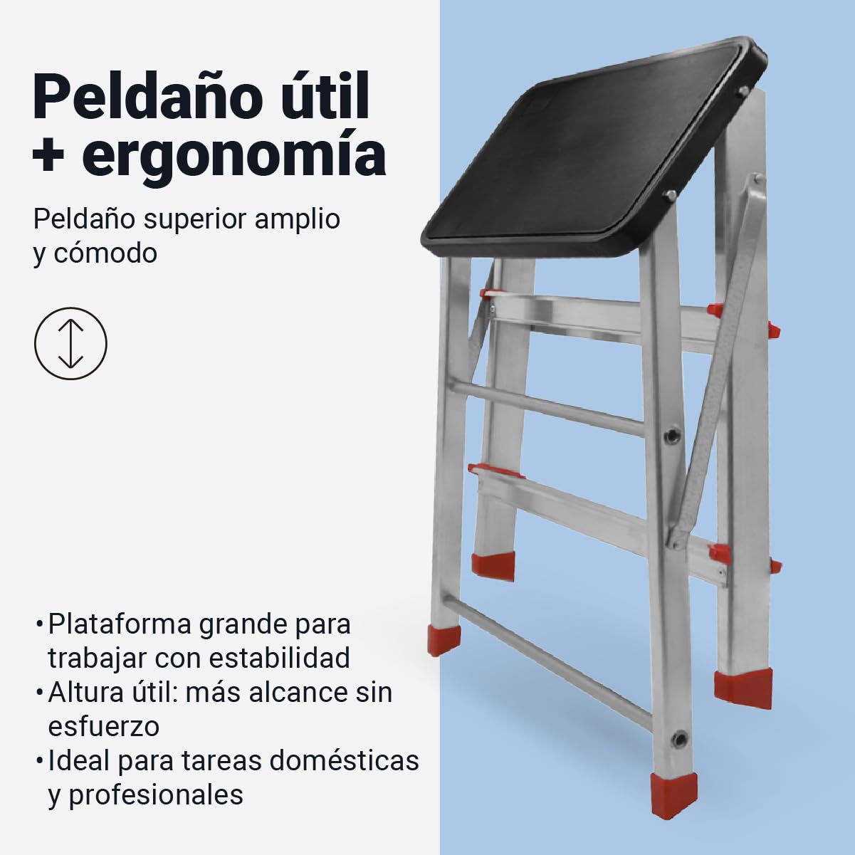 UniversalBlue Taburete Plegable de Aluminio Reforzado, 3 Peldaños, 58x45x45 cm, Estructura Estable para Cocina y Tareas Domésticas, Color Aluminio (3 Peldaños)