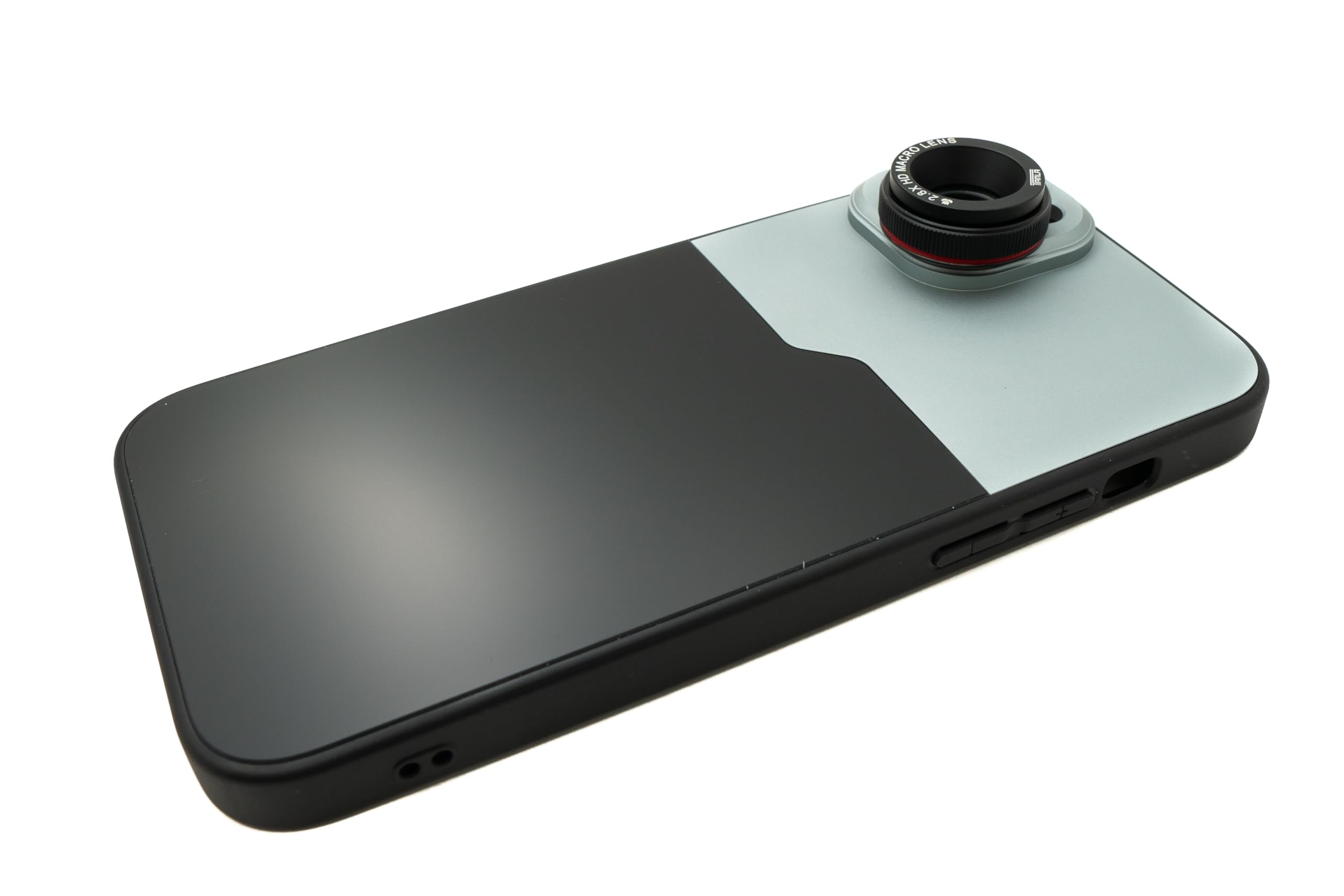 SYSTEM-S Soczewka makro 2,8 x 37 mm filtr HD z etui do iPhone 15 Plus w kolorze czarno-szarym