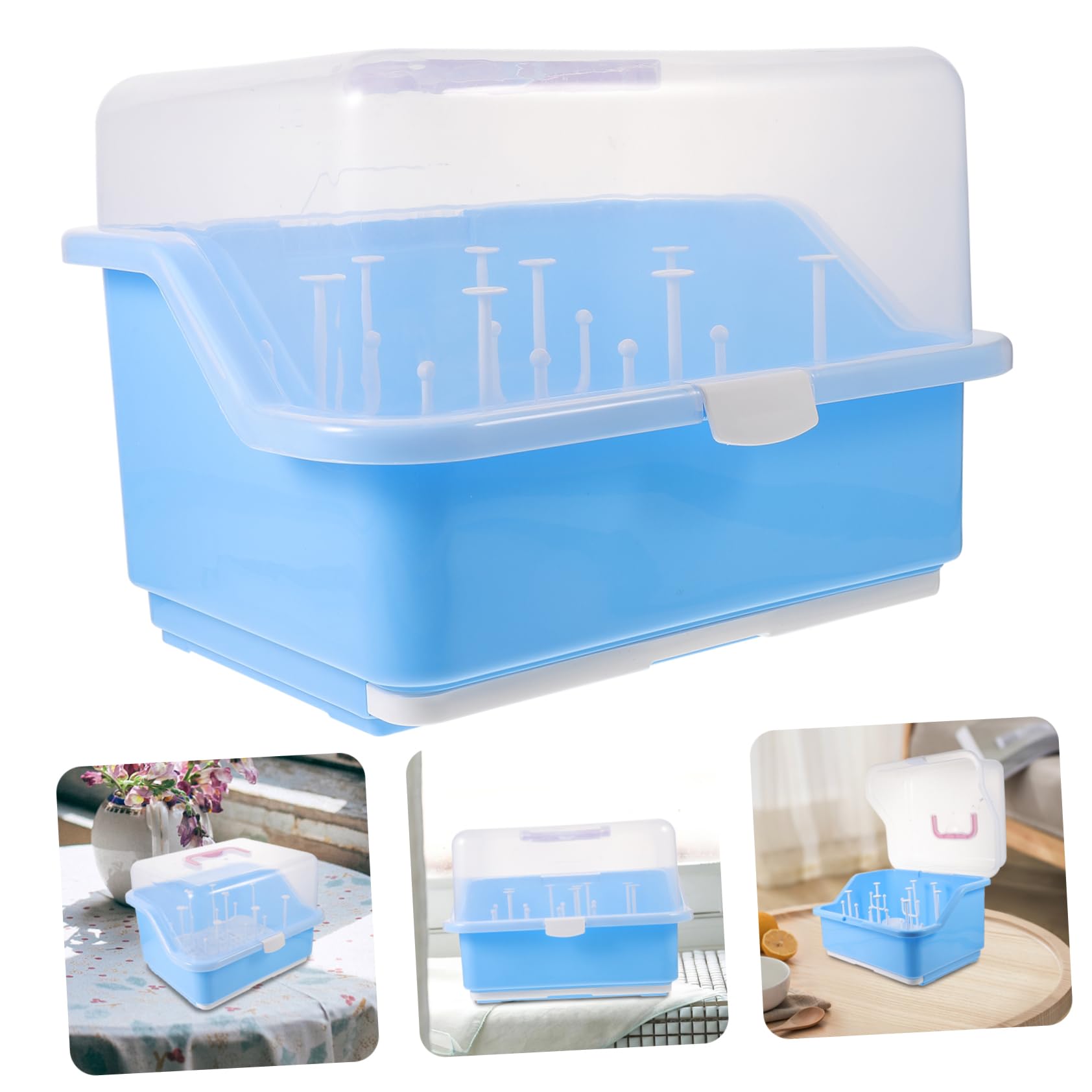 ibasenice Séchoir à Biberons avec Boîte De Rangement pour Vaisselle De Égouttoir Pratique Et Couvercle Inclus pour Protéger Les Articles