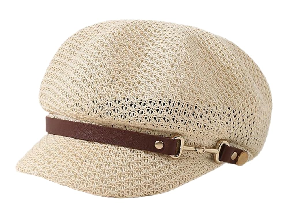 Newsboy Cap Beret Breathable Mesh Sun Hat Beach Octagonal Front Hat for Women Beige