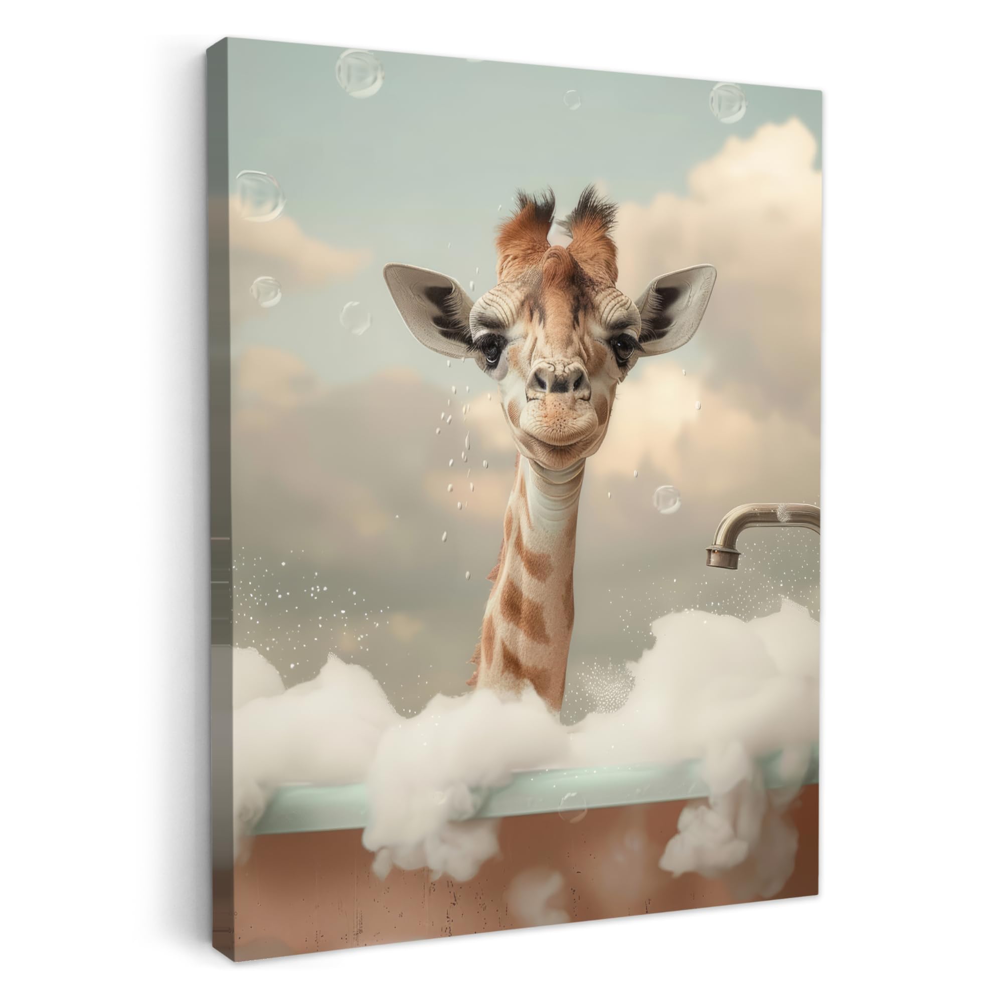 MuchoWow© Canvas Wall Art 30x40 cm Decor Hanging Pictures for Living Room Canvus Artwork Deco Walls Giraffe - Wild animals - Bath - Foam