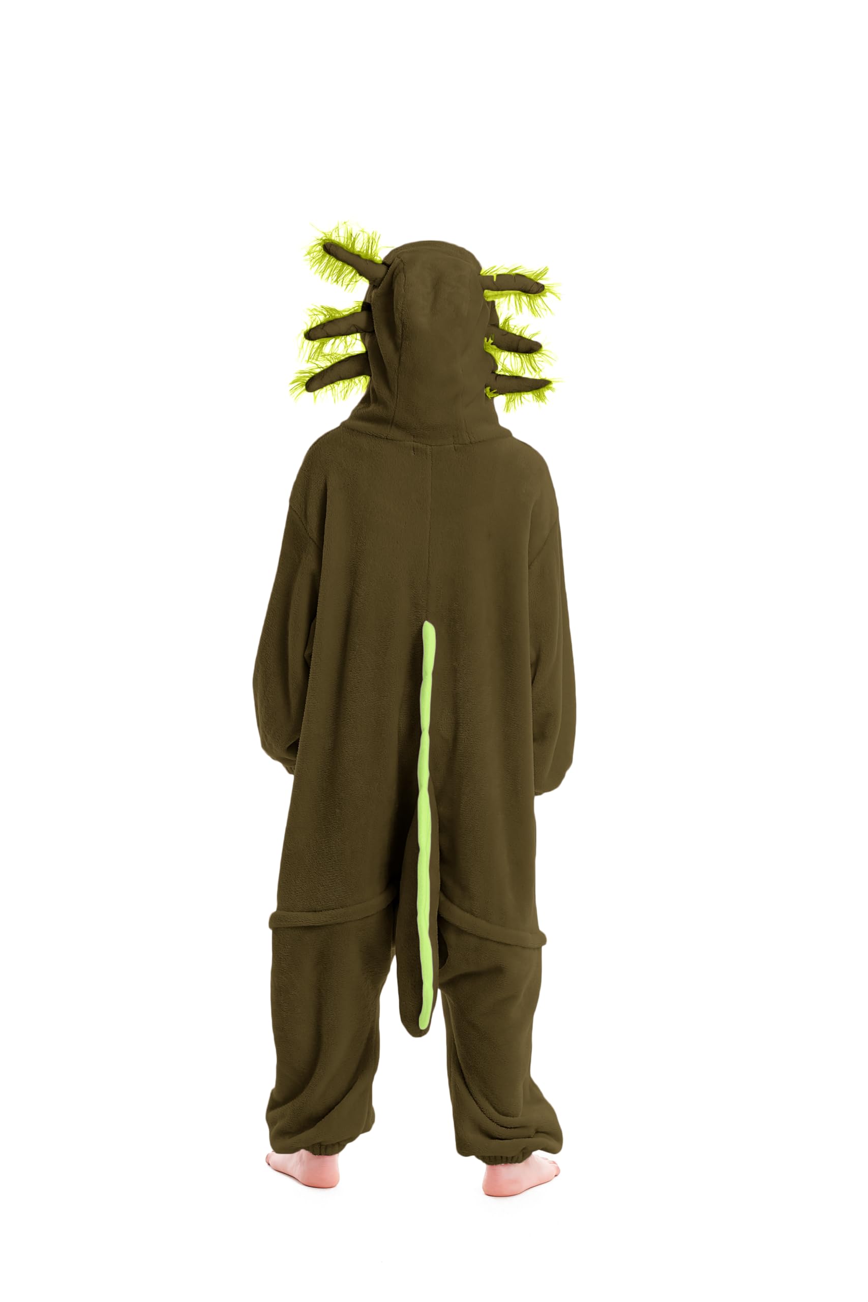 DarkCom Animal Onesie for Kids,Flannel Cosplay Green Axolotl Halloween Costume Parent-Child Sleepwear for Girls Boys 12-13 Years - Image 4