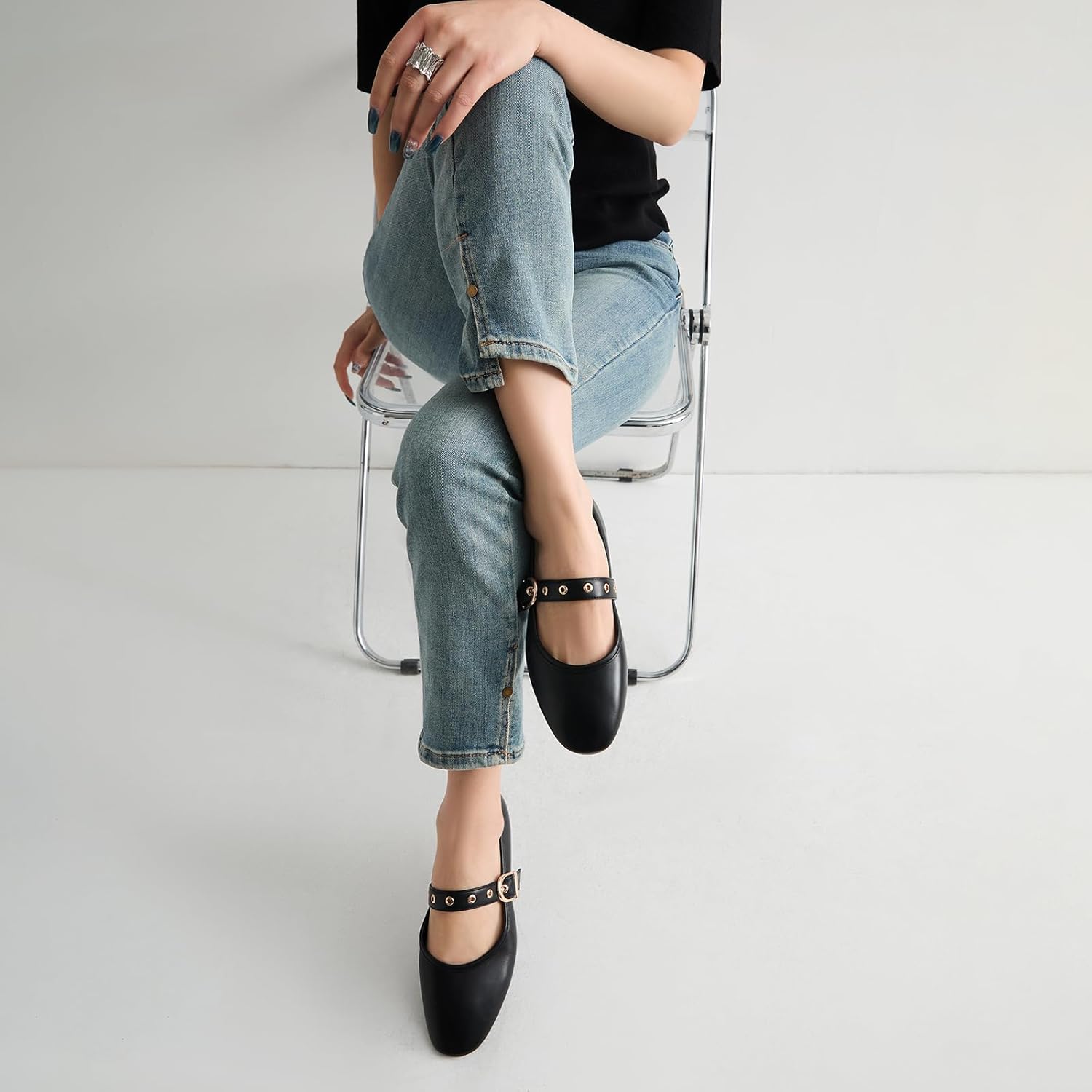 CouieCuies Women's Mary Jane Flats Round Toe Ballet Flat with Buckle Dressy Comfortable Maryjane Flats Adjustable Strap Office - Image 5