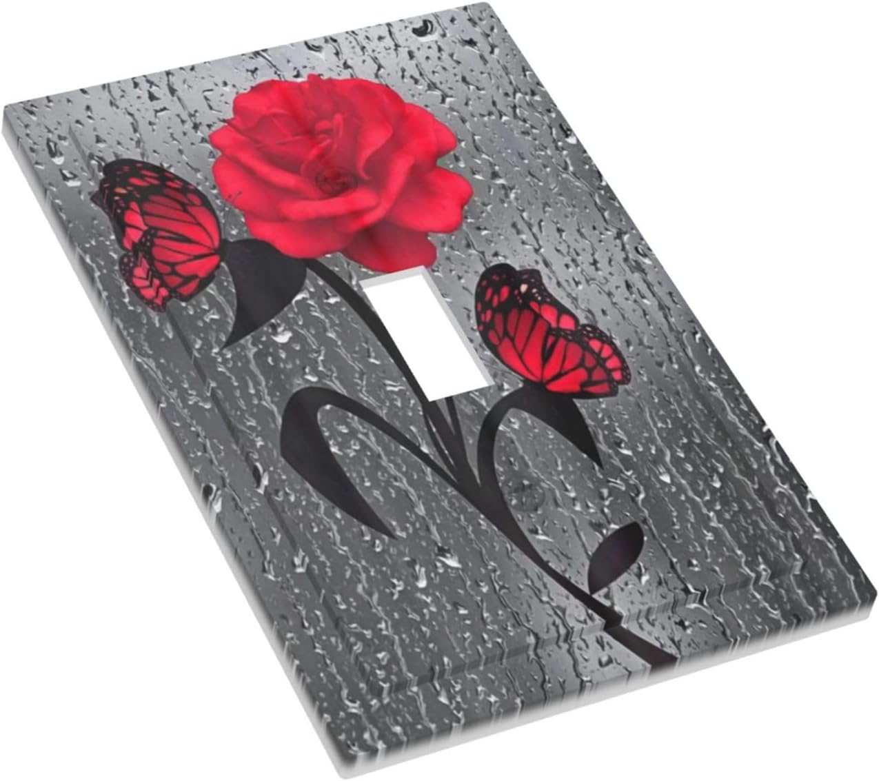 Rustic Flower Red Rose Drop of Water 1 Gang Single Toggle Wall Plate Electrical Device Light Switch Cover Decorative Switchplate Faceplate for Bathroom Bedroom Kitchen Decor image 3
