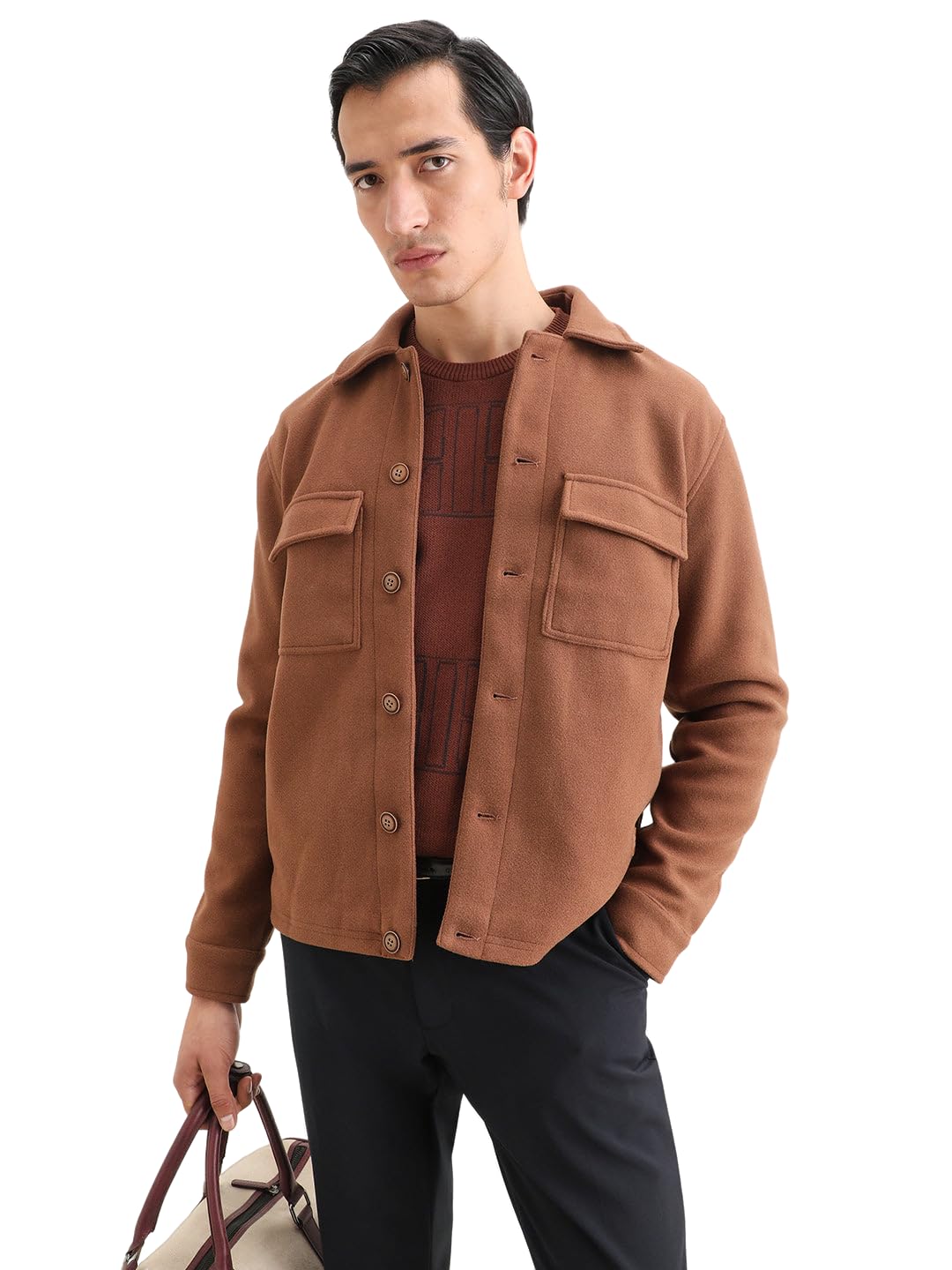 Men Regular Solid Dusky Blue Polyester Button Front Jacket-image-7