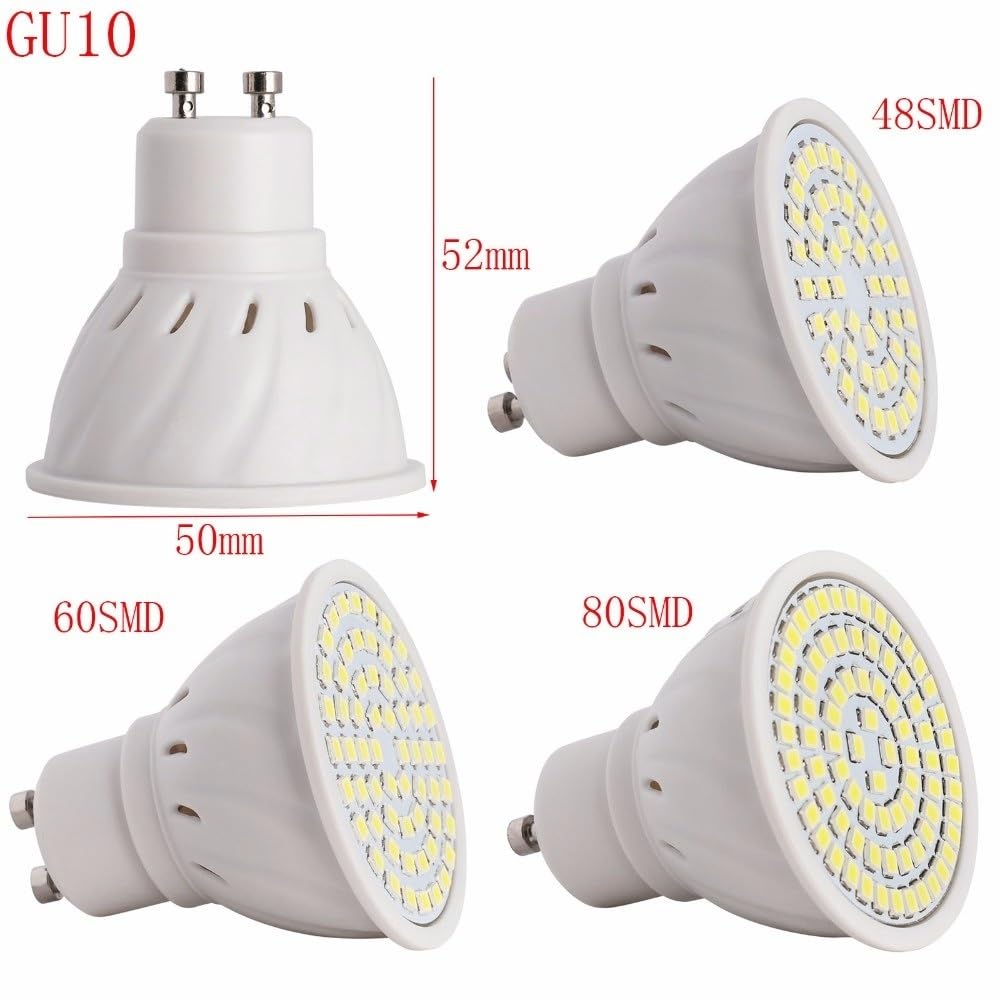 YSJX lighting, Paquete de 20, bombilla de foco LED GU10 AC220V lámpara LED 48/60/80LED 2835SMD foco de lámpara LED Bombillas para el hogar(Warm White,5W 80LED GU10)