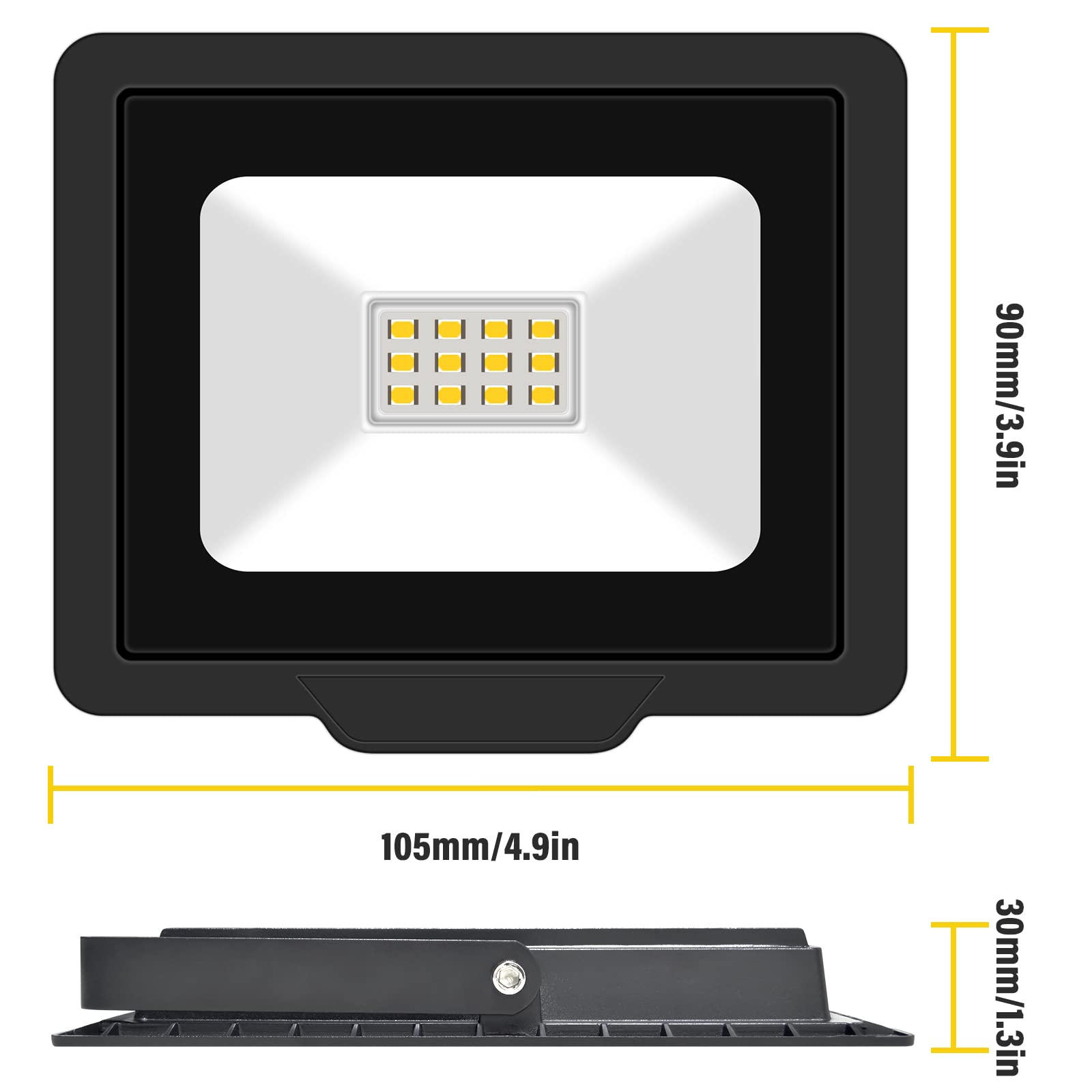 SKYWORLD 2 Pcs 10W Outdoor LED Flood Lights, 1000LM LED Security Lights, IP66 Waterproof - Image 2