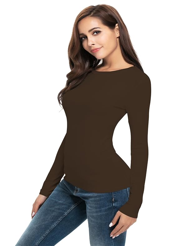 Women Long Sleeve Crew Neck Rayon Slim Fit Stretchy Layer T Shirts Tops by Nasperee - Used condition - Image 3